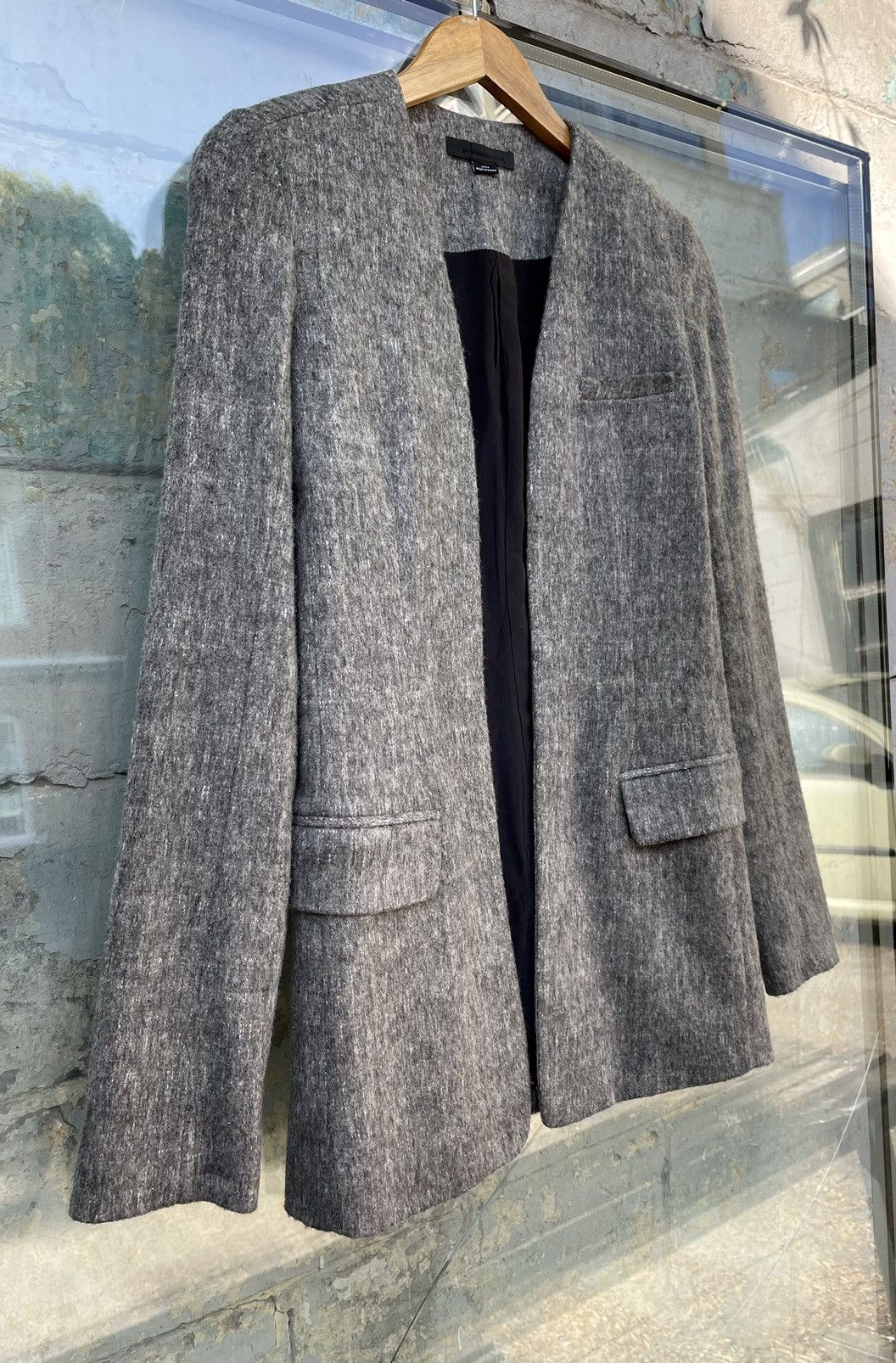 Alexander Wang Wool Silk Colarless Blazer Gray Jacket