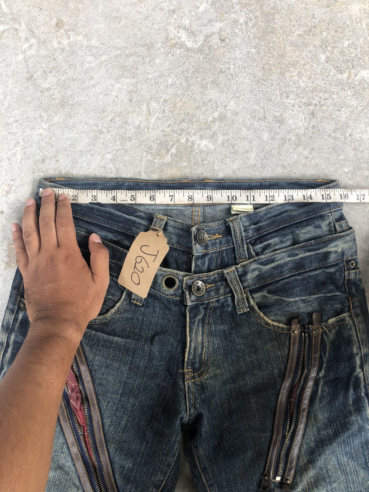 Japanese Brand Japanese Rosa Double Waist Distressed Jeans Size US 31 - 23 Thumbnail