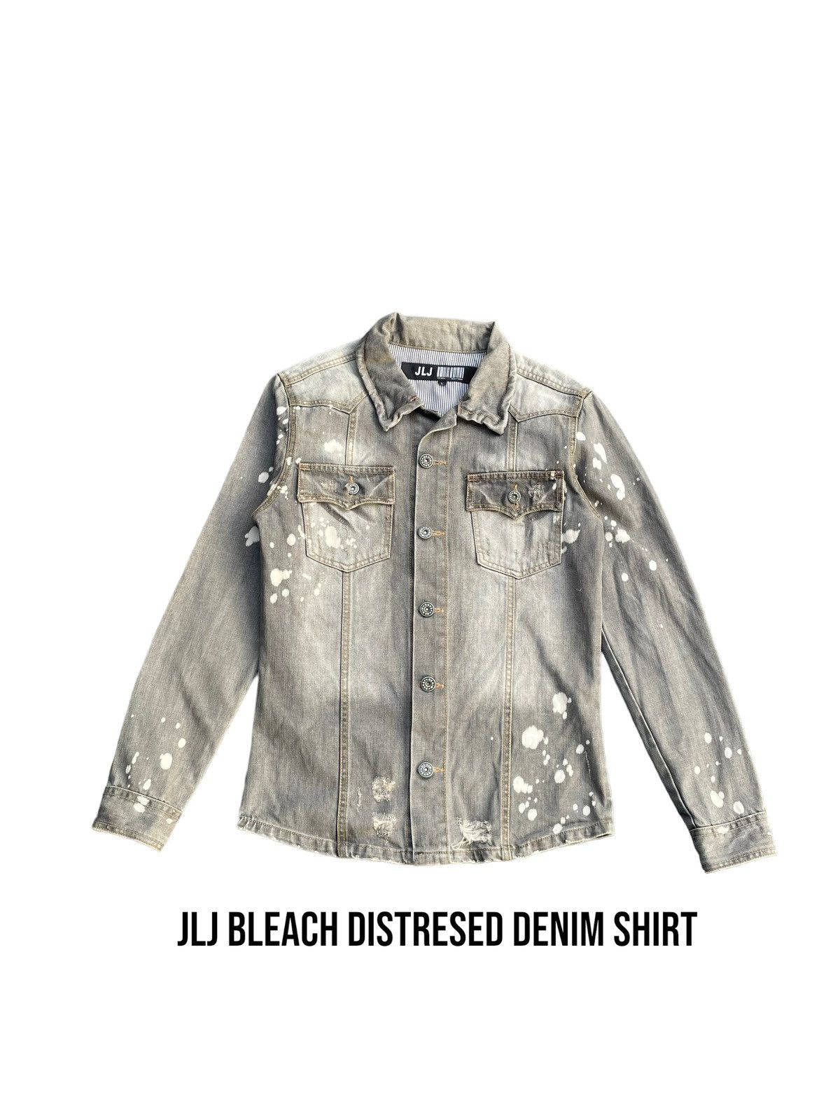 Japanese Brand JLJ Bleached Distresed Denim Shirt Size US M / EU 48-50 / 2 - 1 Thumbnail