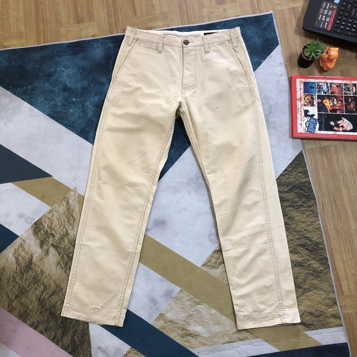 image of Izzue Military Chino Khaki Distressed Pant in Light Beige, Men's (Size 32)