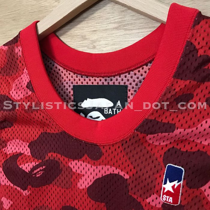 A Bathing Ape Bape Foot Soldier Basketball Jersey Size XL Red Camo Used B