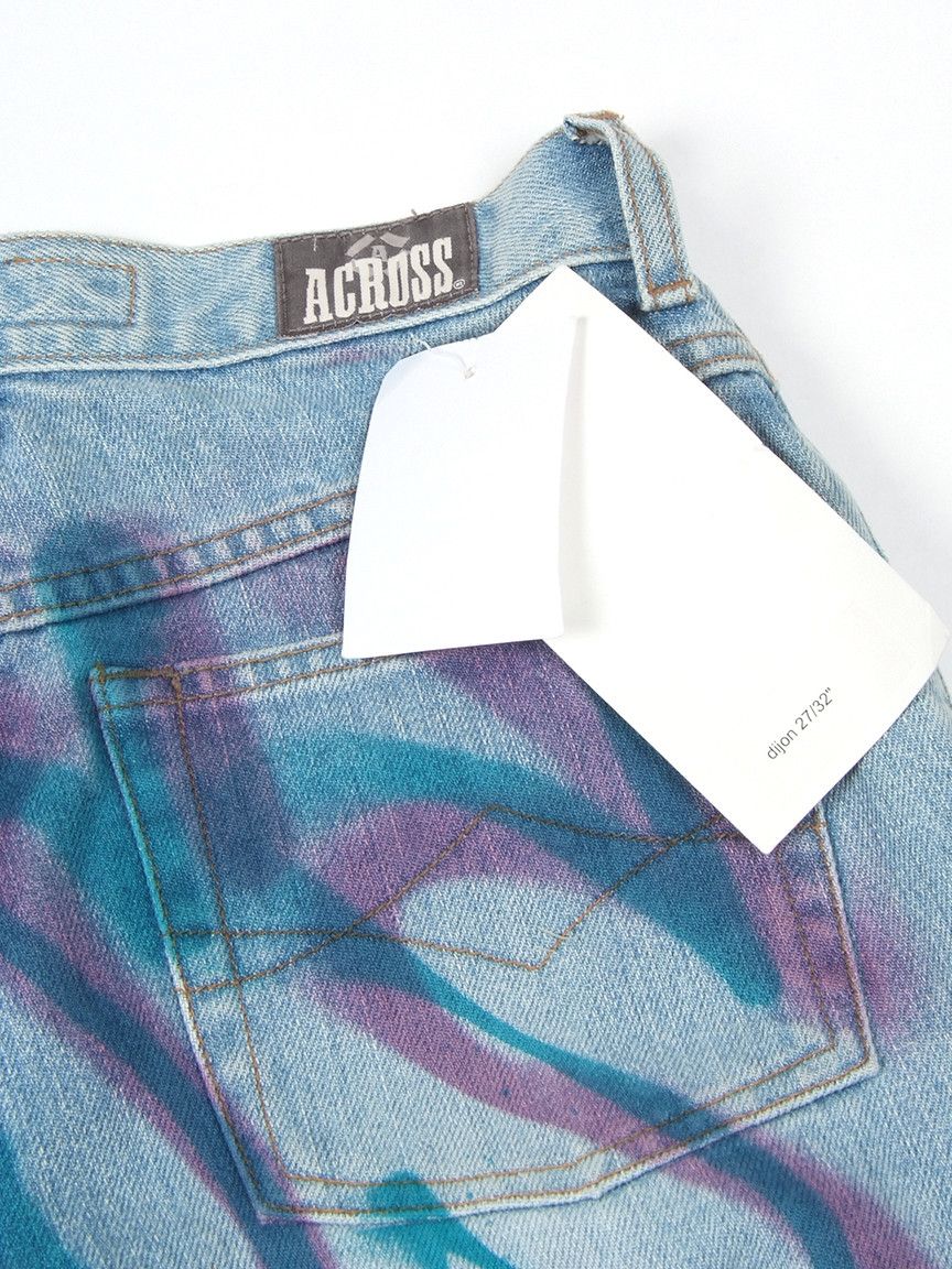 Japanese Brand RaRe Vintage y2k ACROSS Flared Paint Spray Denim Jeans Size 27" / US 4 / IT 40 - 6 Thumbnail