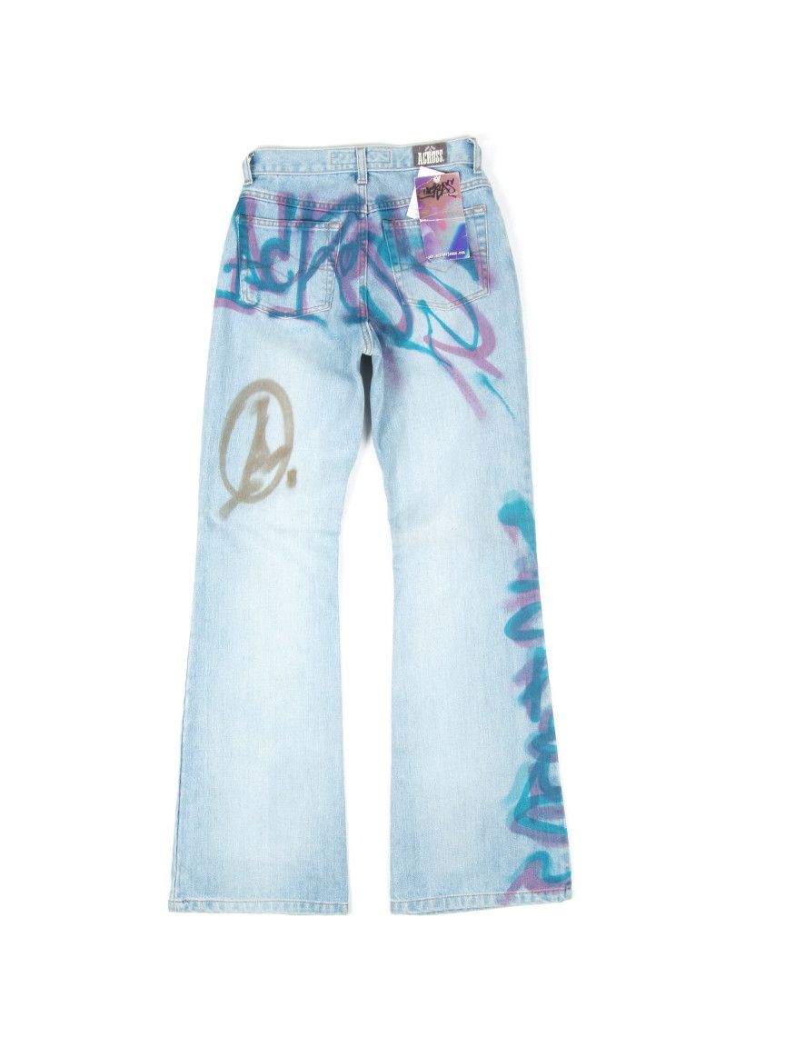 Japanese Brand RaRe Vintage y2k ACROSS Flared Paint Spray Denim Jeans Size 27" / US 4 / IT 40 - 2 Thumbnail