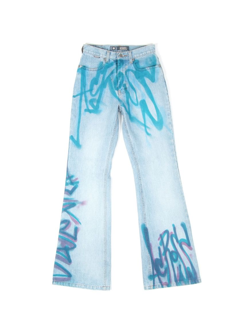 Japanese Brand RaRe Vintage y2k ACROSS Flared Paint Spray Denim Jeans Size 27" / US 4 / IT 40 - 1 Thumbnail