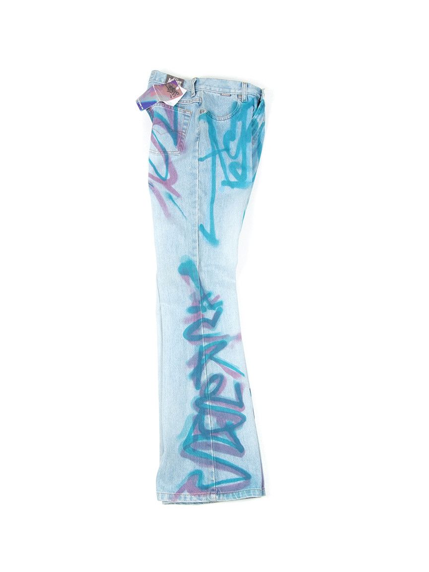 Japanese Brand RaRe Vintage y2k ACROSS Flared Paint Spray Denim Jeans Size 27" / US 4 / IT 40 - 3 Thumbnail