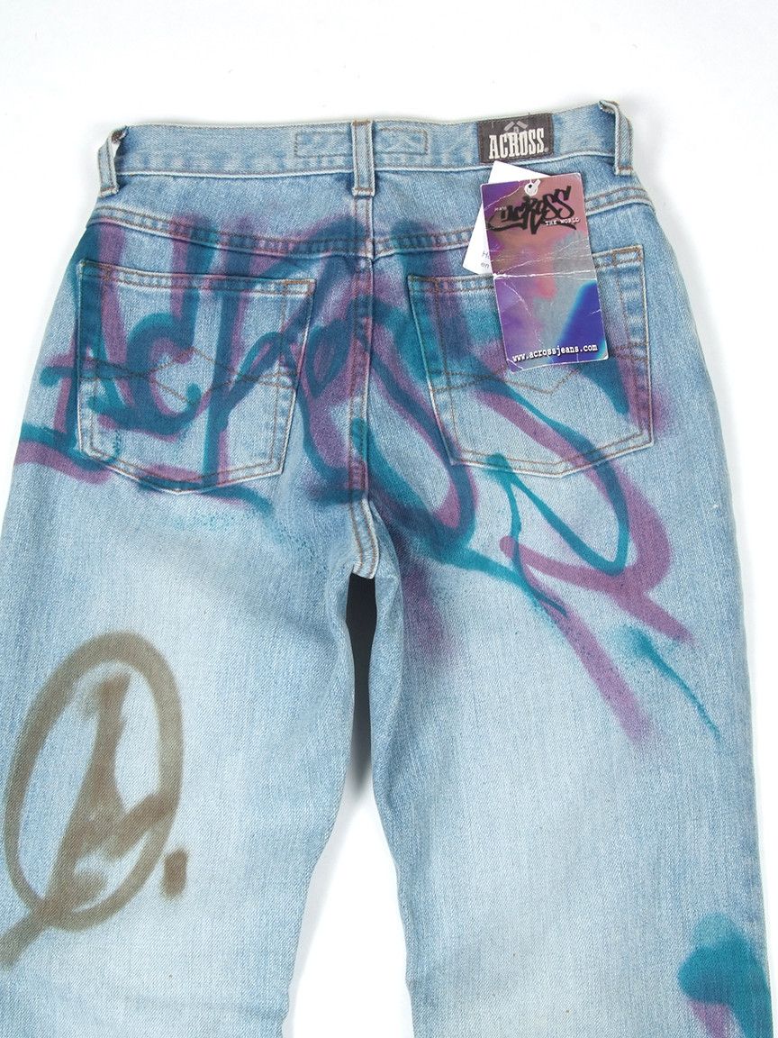 Japanese Brand RaRe Vintage y2k ACROSS Flared Paint Spray Denim Jeans Size 27" / US 4 / IT 40 - 7 Thumbnail