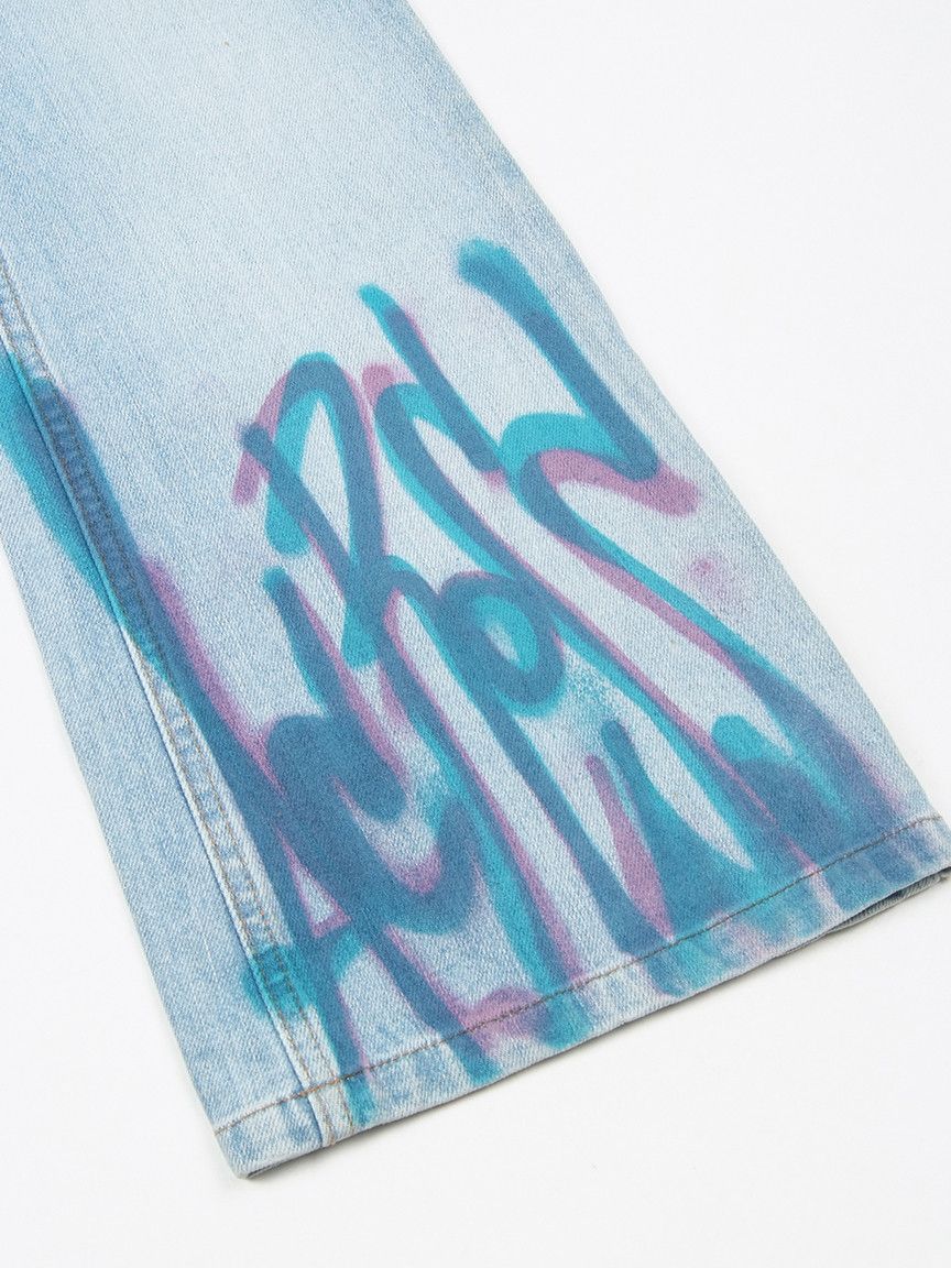 Japanese Brand RaRe Vintage y2k ACROSS Flared Paint Spray Denim Jeans Size 27" / US 4 / IT 40 - 4 Thumbnail