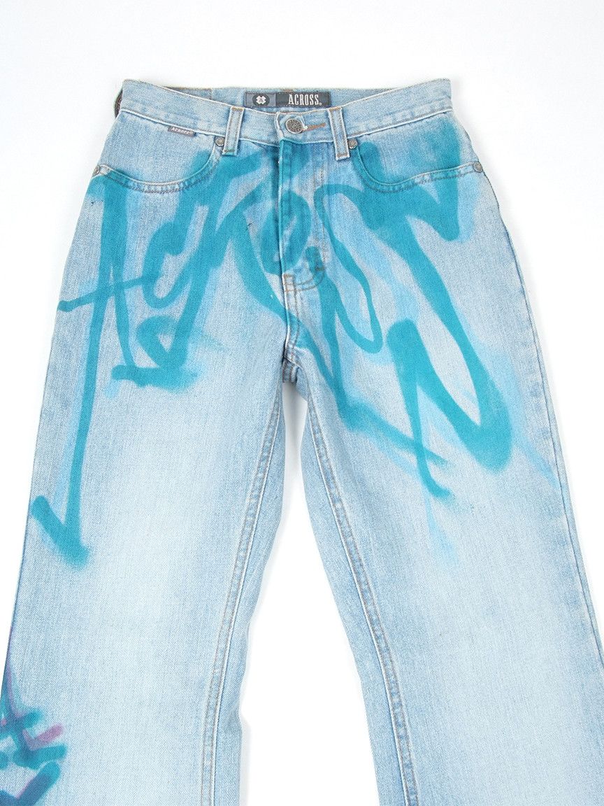 Japanese Brand RaRe Vintage y2k ACROSS Flared Paint Spray Denim Jeans Size 27" / US 4 / IT 40 - 5 Thumbnail