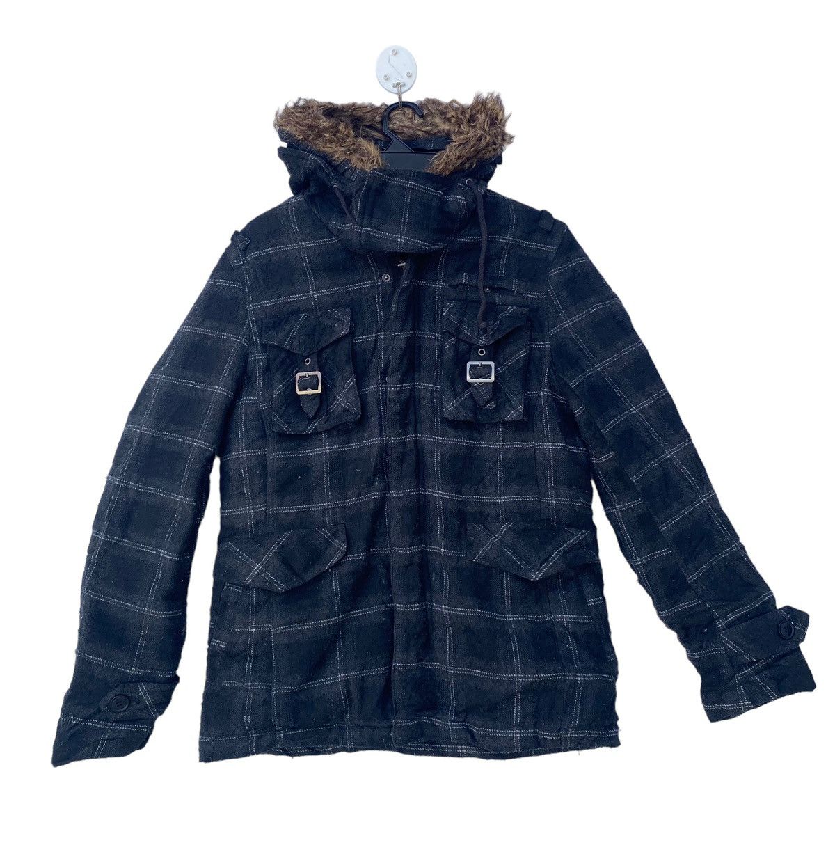 In The Attic In The Attic cargo pocket checkered fur neck lined jacket Size L / US 10 / IT 46 - 1 Thumbnail