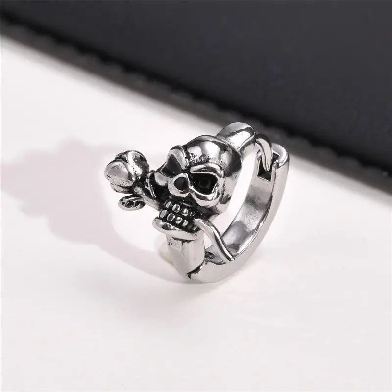 Jewelry × Vintage Gothic Skull Skeleton Huggie Hoop Earrings Size ONE SIZE - 4 Thumbnail
