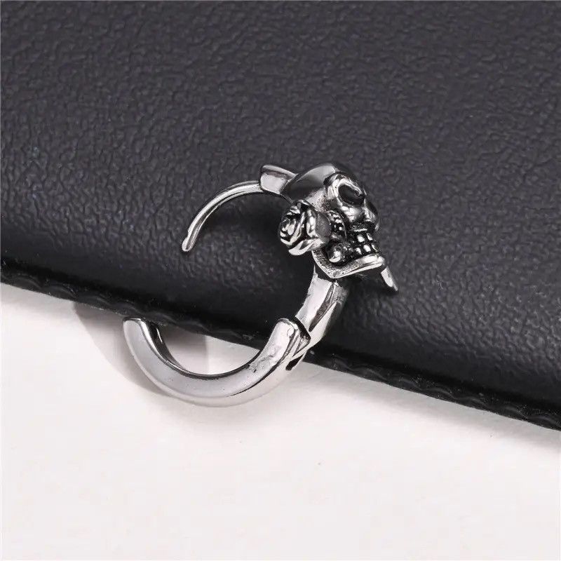 Jewelry × Vintage Gothic Skull Skeleton Huggie Hoop Earrings Size ONE SIZE - 2 Thumbnail
