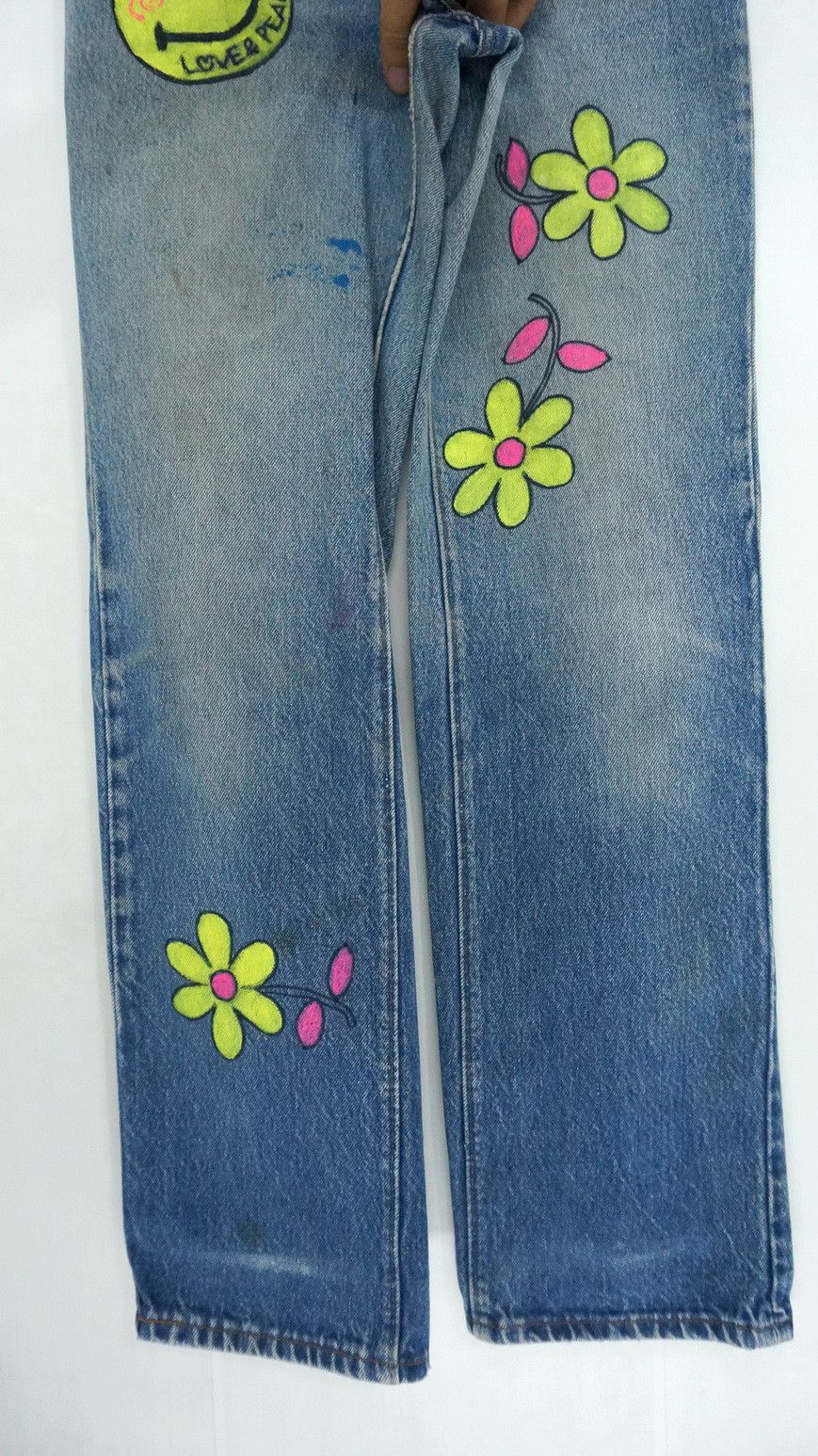 Levi's Vintage Clothing Vintage 80s Levi's 26501 Aging Smiley Paint Blue Jeans LG1 Size US 26 / EU 42 - 7 Thumbnail