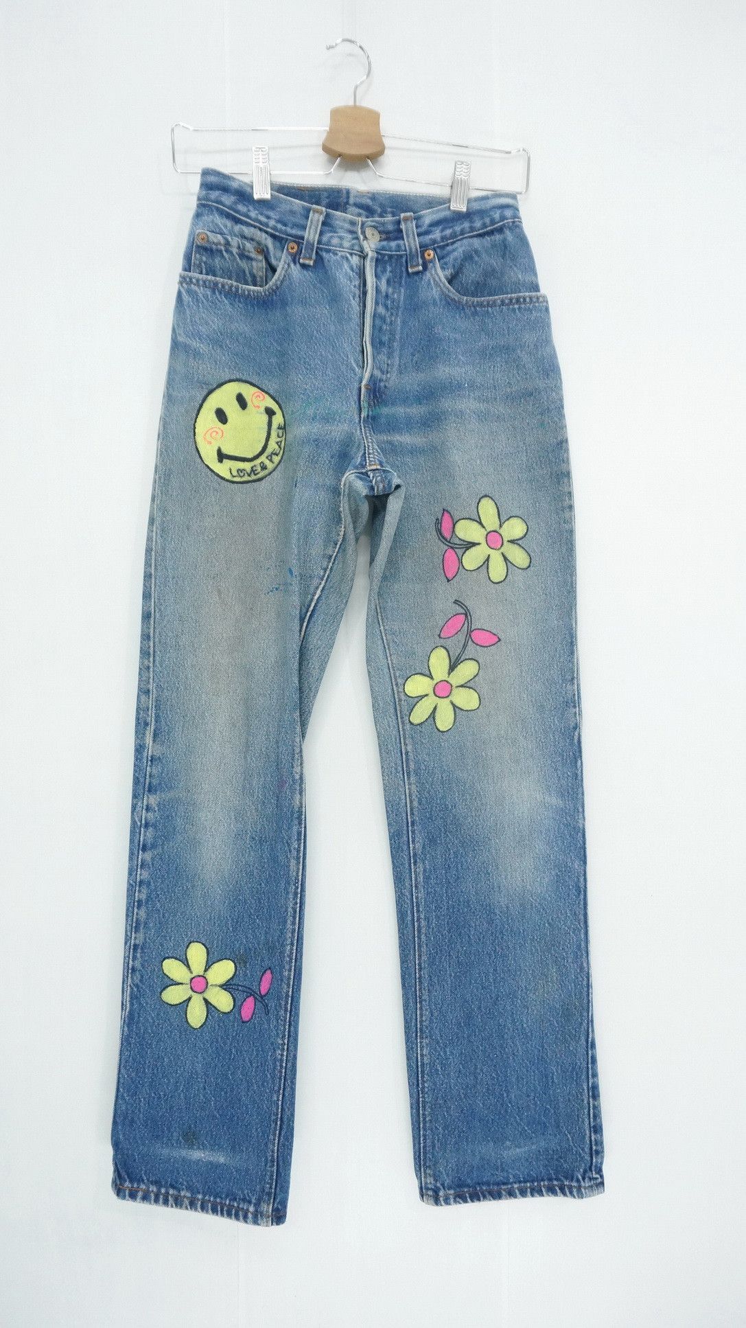 image of Levis Vintage Clothing Vintage 80's Levi's 26501 Aging Smiley Paint Blue Jeans Lg1 in Blue Denim