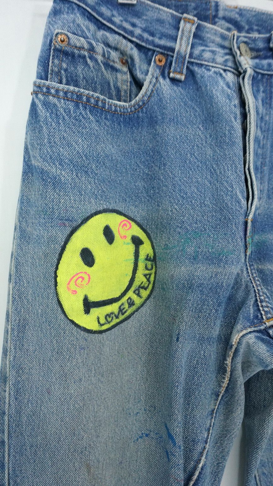 Levi's Vintage Clothing Vintage 80s Levi's 26501 Aging Smiley Paint Blue Jeans LG1 Size US 26 / EU 42 - 3 Thumbnail