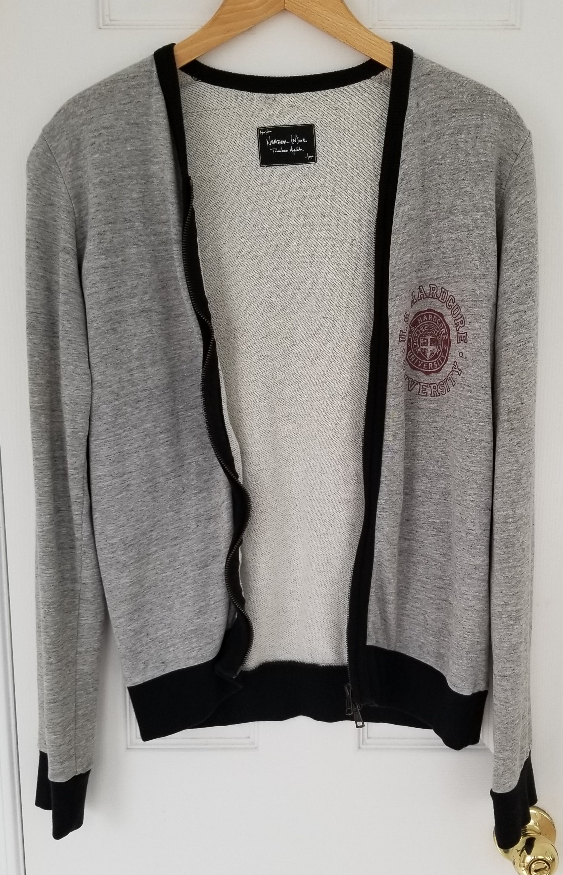 image of Number (N)Ine Two-Way Zip Fleece Varsity Sweatshirt Nine in Grey, Women's (Size Small)