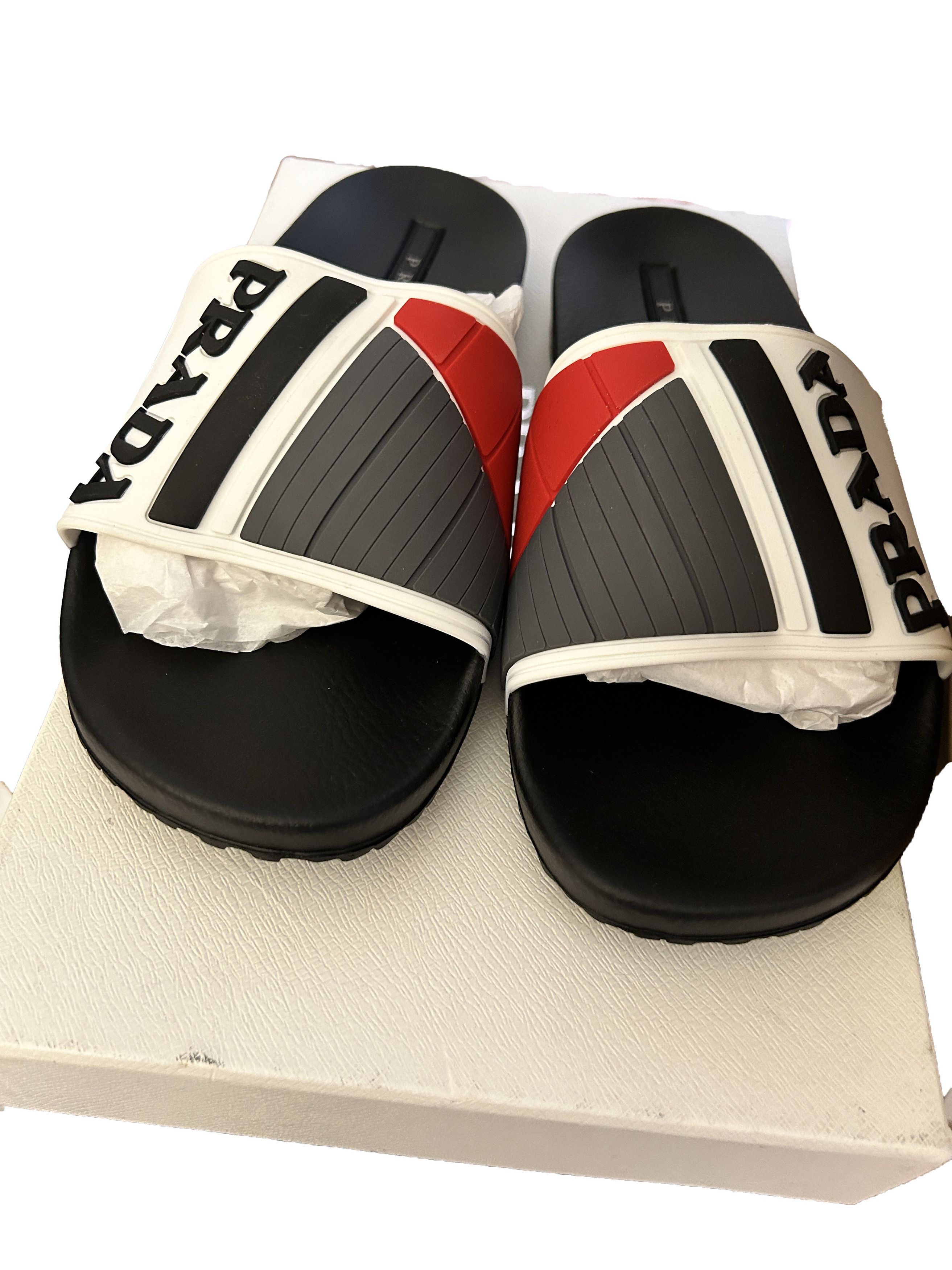 Prada Logo Embossed pool side Slides Sandals linea rossa Rubber Size US 7 / EU 40 - 1 Thumbnail