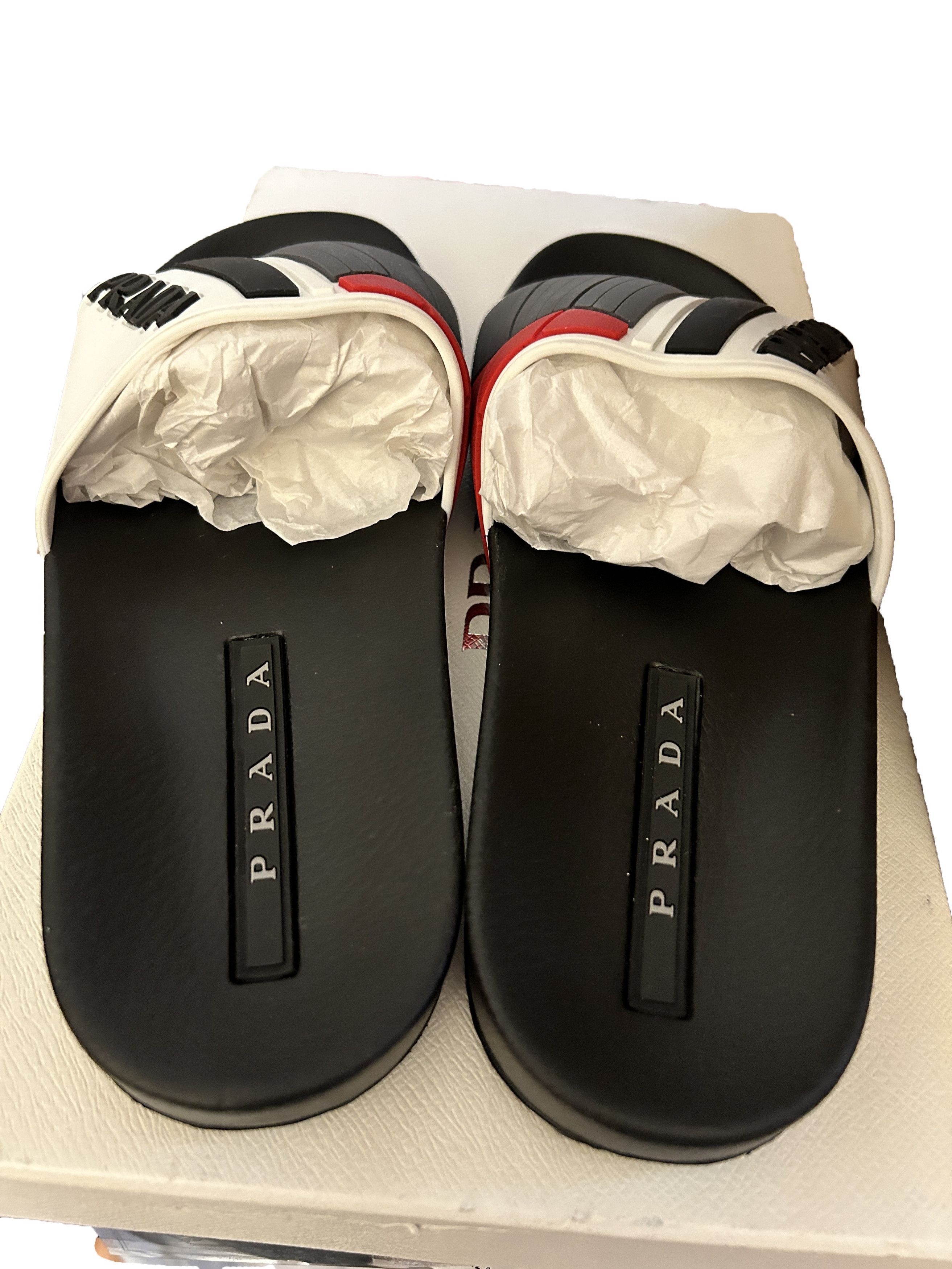 Prada Logo Embossed pool side Slides Sandals linea rossa Rubber Size US 7 / EU 40 - 3 Thumbnail