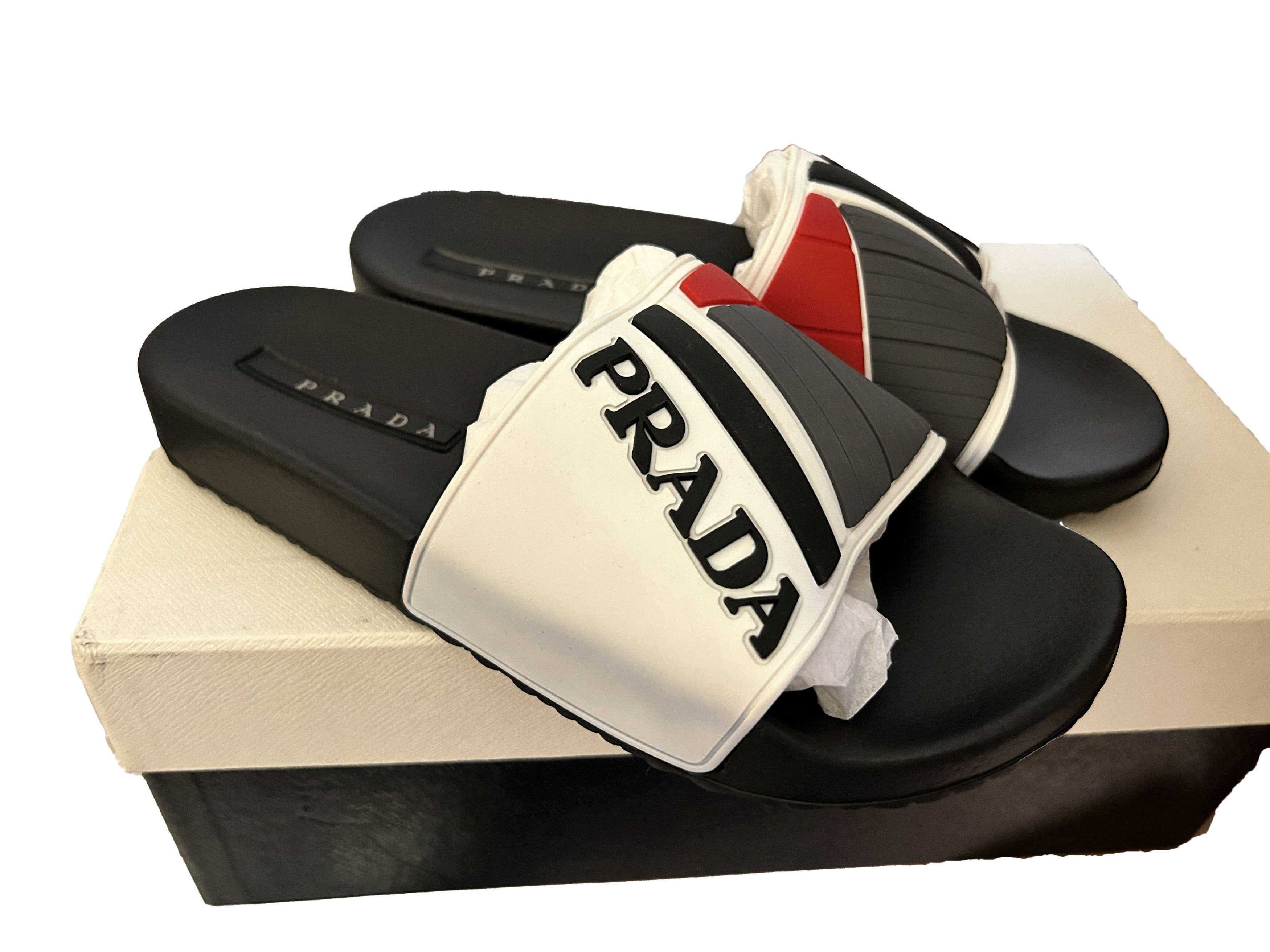 Prada Logo Embossed pool side Slides Sandals linea rossa Rubber Size US 7 / EU 40 - 4 Thumbnail