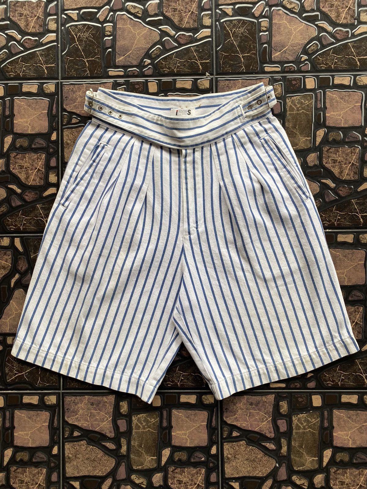 Issey Miyake ISSEY MIYAKE Blue Stripes Denim Short Pant Rare Waist Design Size US 28 / EU 44 - 3 Thumbnail