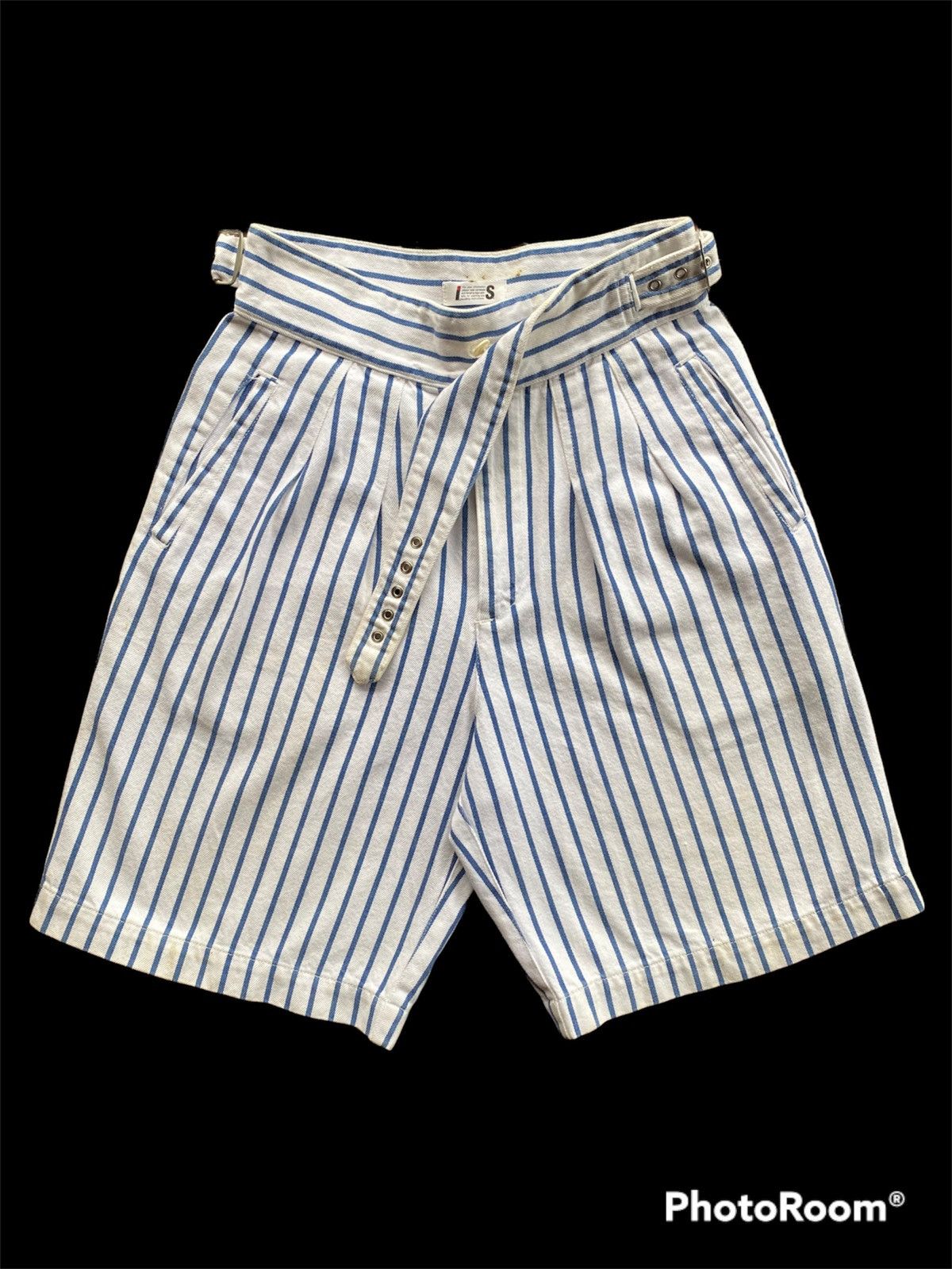 Issey Miyake ISSEY MIYAKE Blue Stripes Denim Short Pant Rare Waist Design Size US 28 / EU 44 - 1 Thumbnail