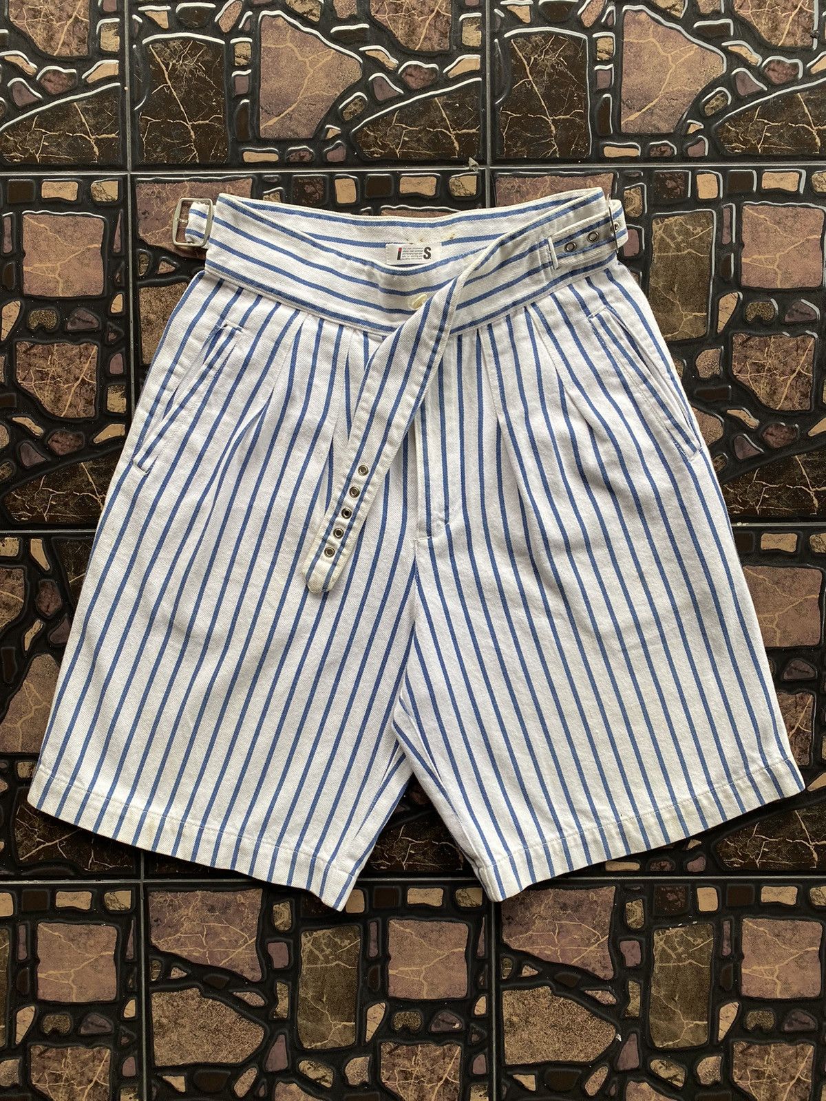Issey Miyake ISSEY MIYAKE Blue Stripes Denim Short Pant Rare Waist Design Size US 28 / EU 44 - 4 Thumbnail
