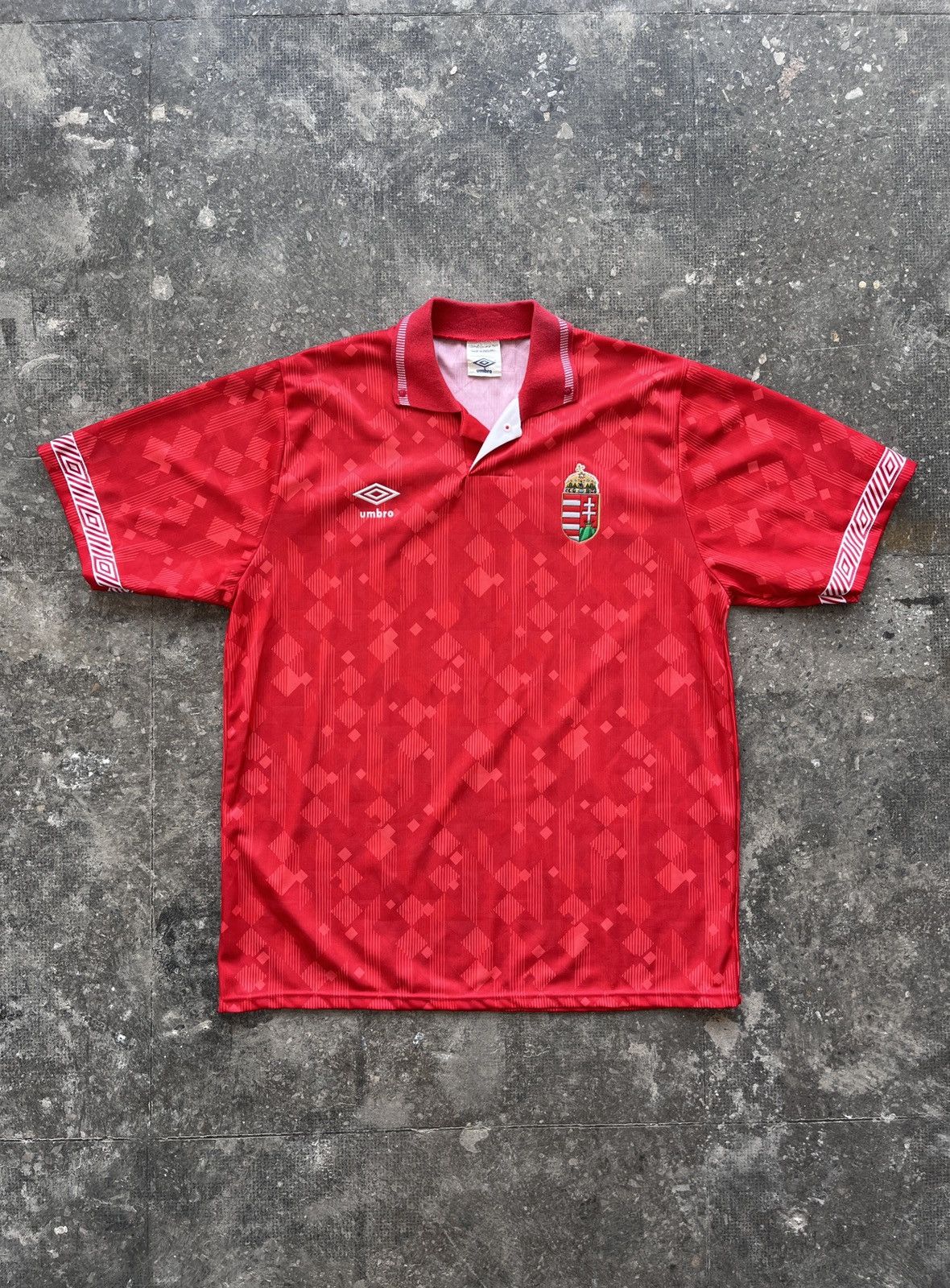 image of Soccer Jersey x Umbro Hungary 1991-1992 Home T-Shirt Vintage Football Jersey in Red, Men's (Size XL