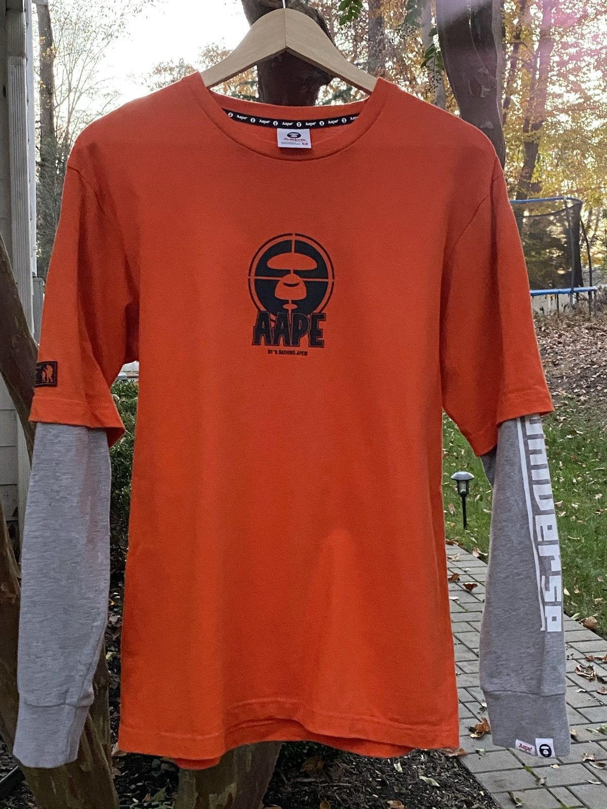 image of Aape Target Layered Long Sleeve Tee in Orange, Men's (Size Medium)