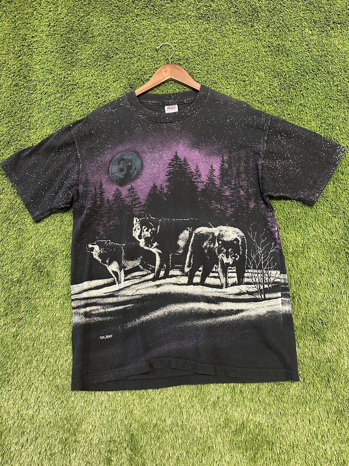 Crazy 90s All Over Print Timberwolf Art/Nature Tee XL USA