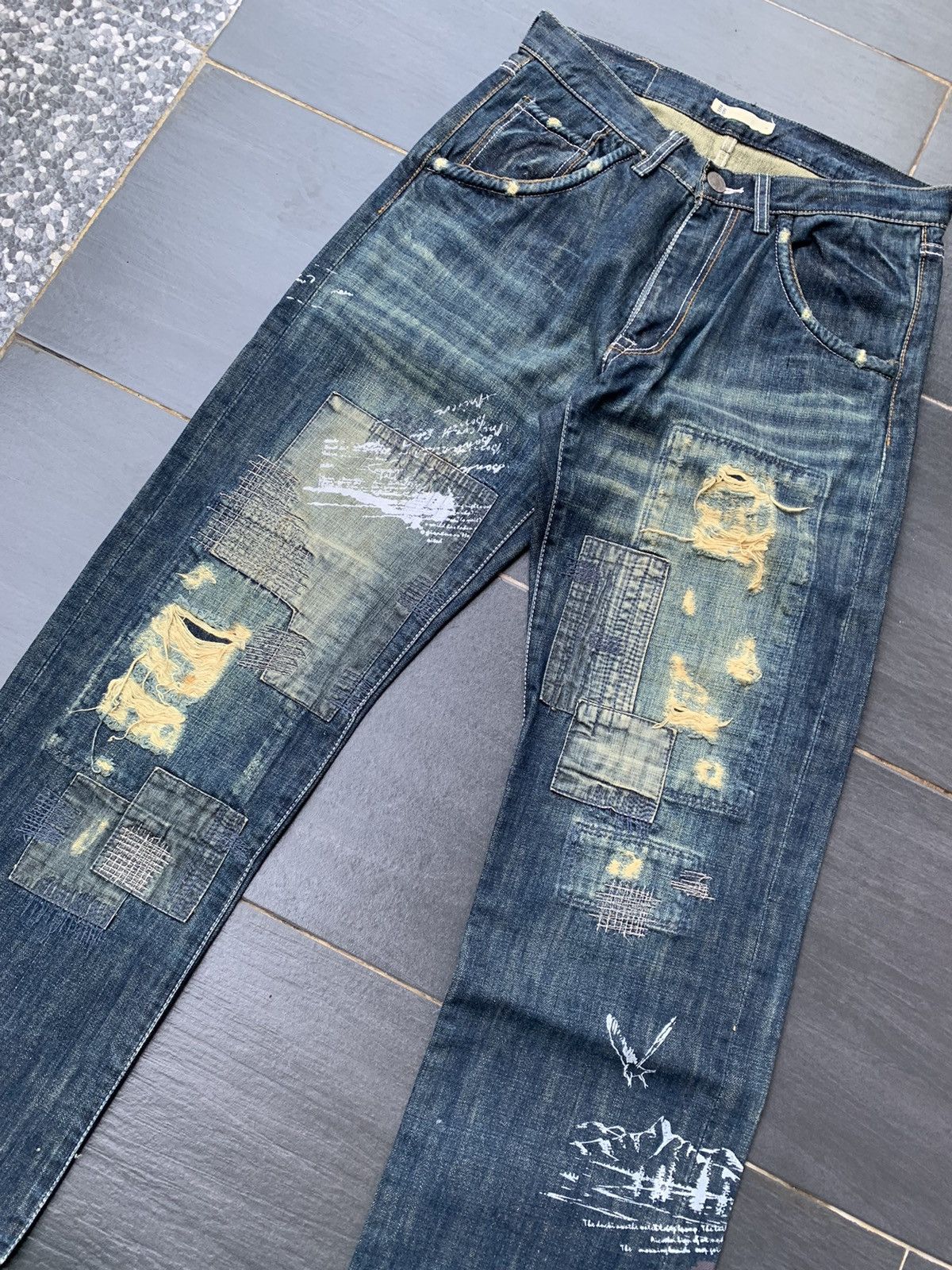 Global Work Global Work Japanese Distressed Sashiko Denim Size US 33 - 4 Thumbnail