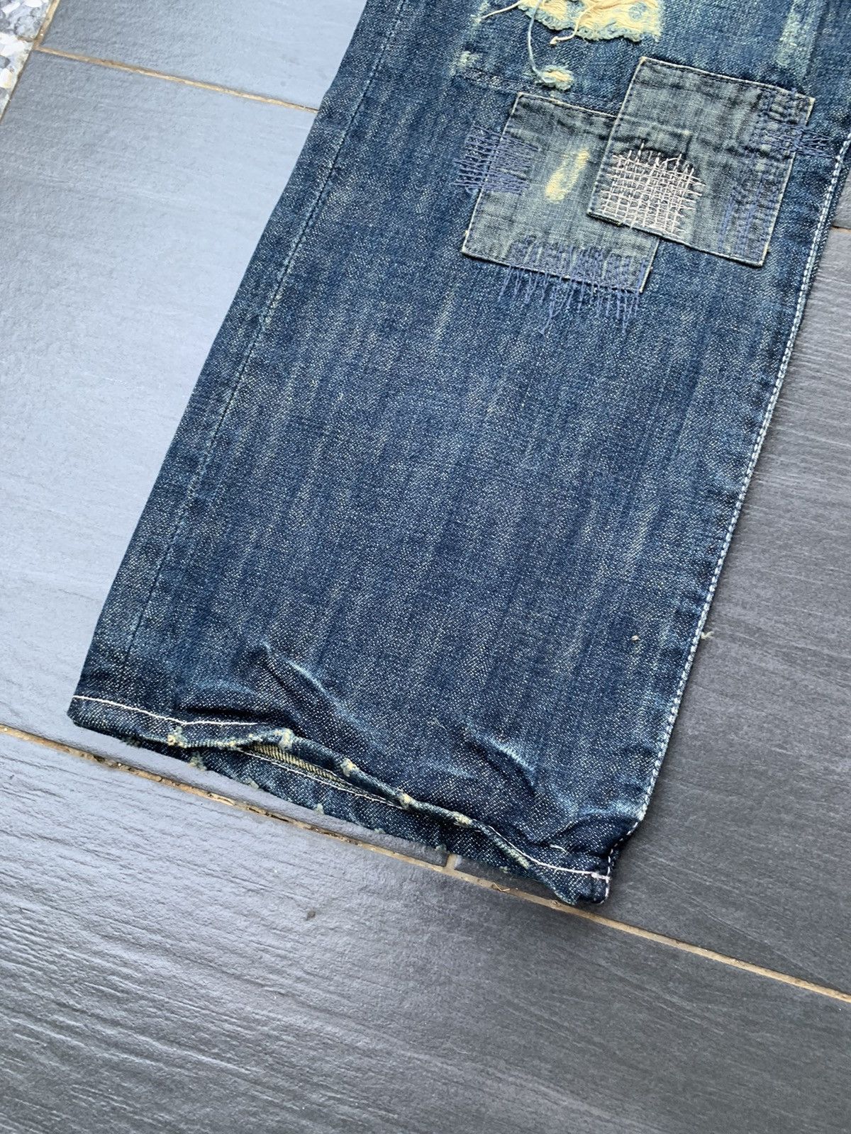 Global Work Global Work Japanese Distressed Sashiko Denim Size US 33 - 3 Thumbnail