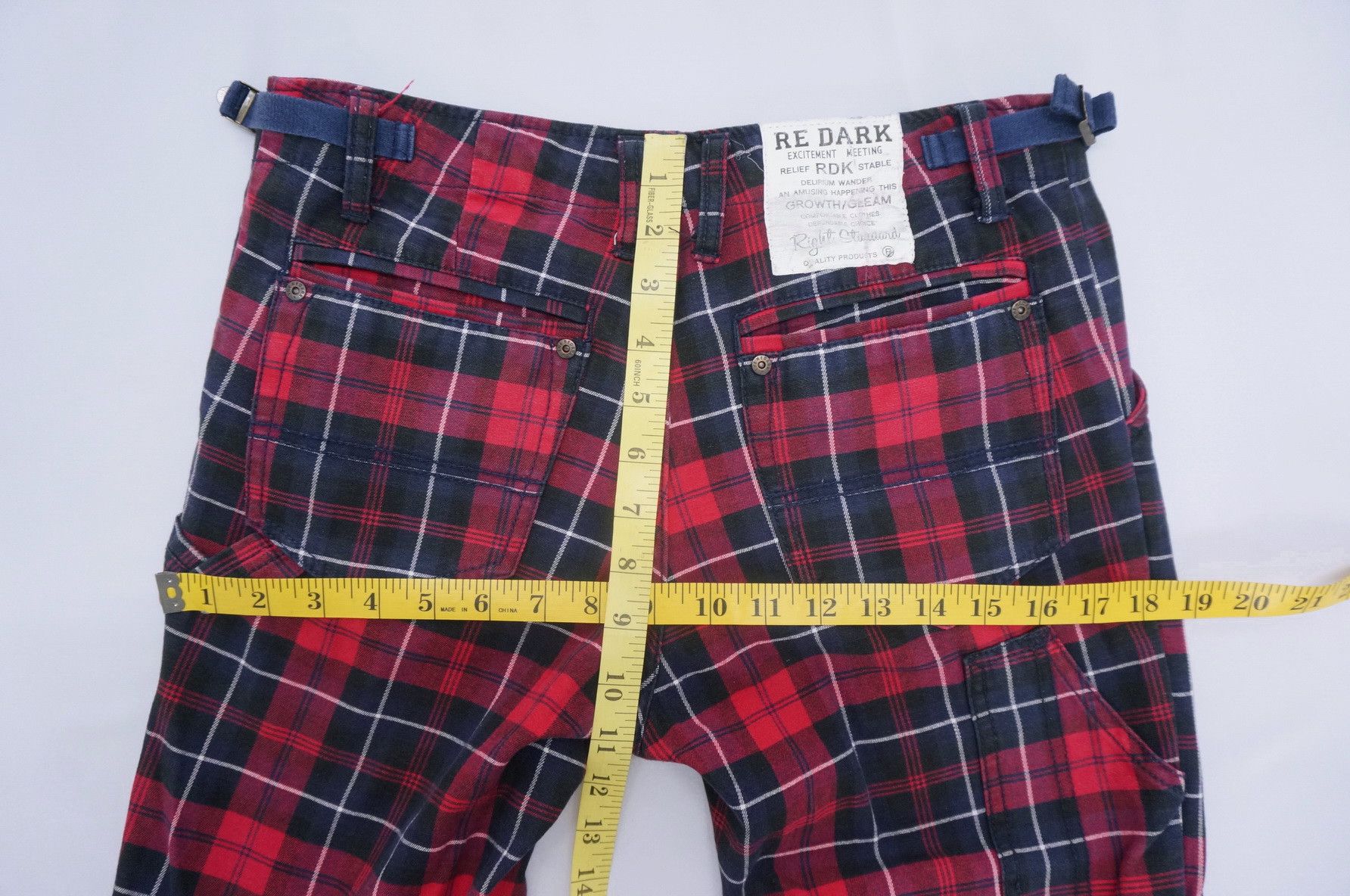 Japanese Brand 💥 Vintage RE DARK Plaid Skinny Punk Short Rise Worn Pants Size US 29 - 15 Thumbnail