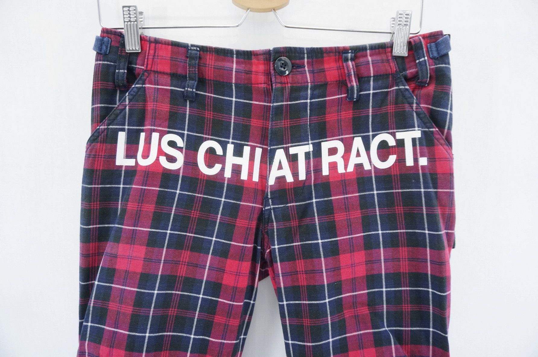 Japanese Brand 💥 Vintage RE DARK Plaid Skinny Punk Short Rise Worn Pants Size US 29 - 2 Thumbnail
