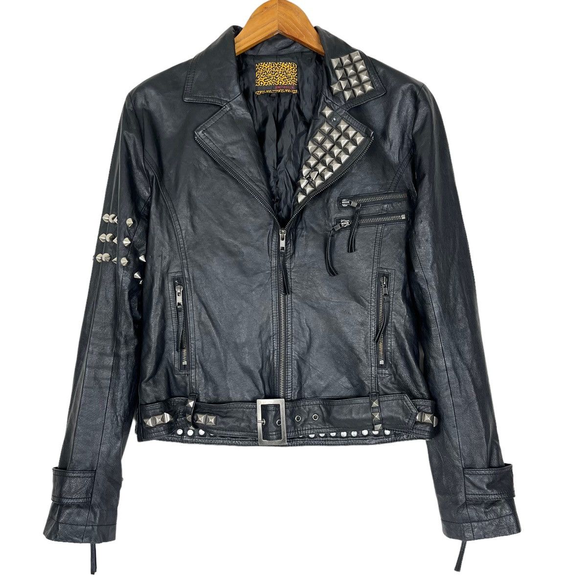 Vintage Jury Black Double Collar Leather Jacke Skull Studded
