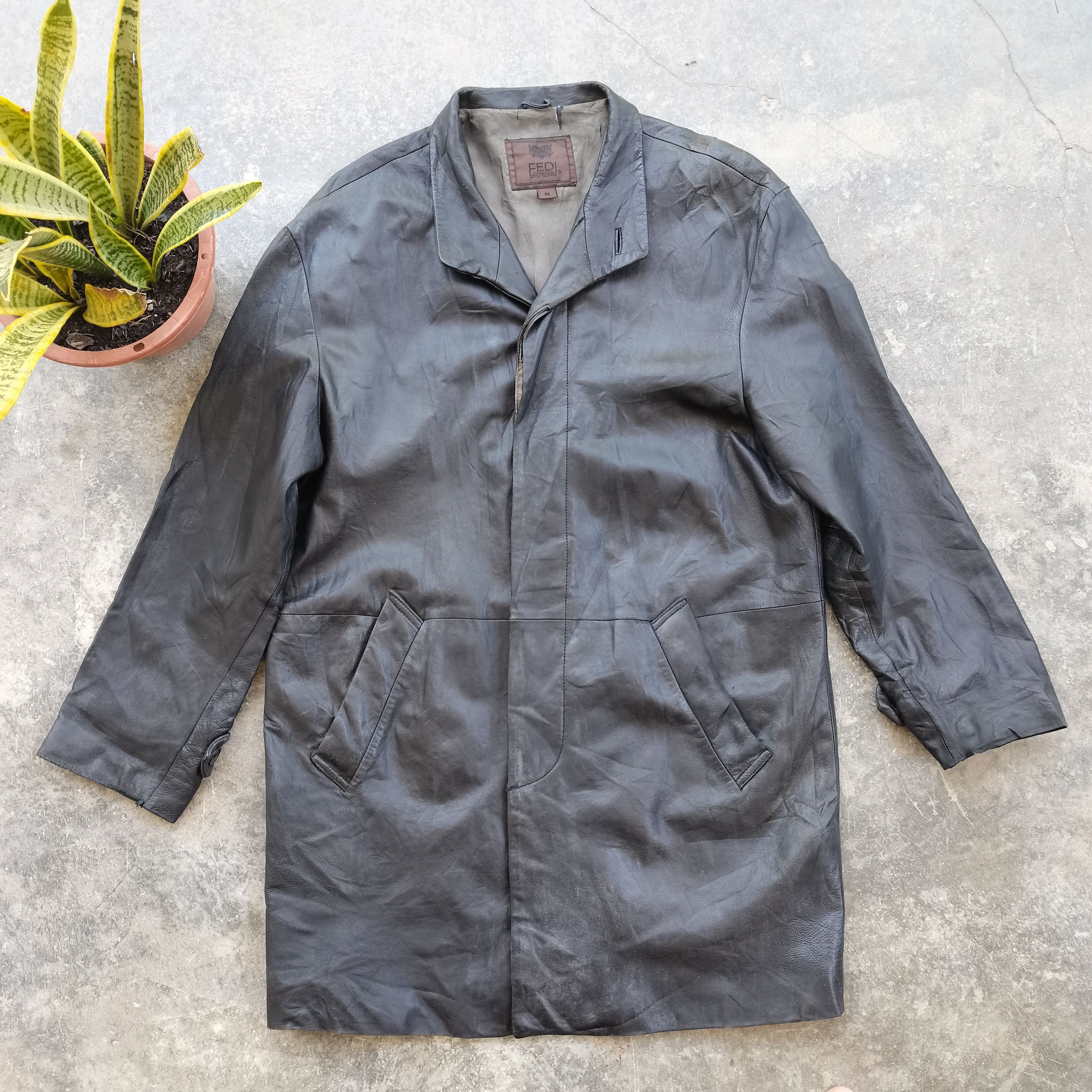 Japanese Brand × Vintage Vintage 90s FEDI Leather Trench Coat Size US M / EU 48-50 / 2 - 1 Thumbnail
