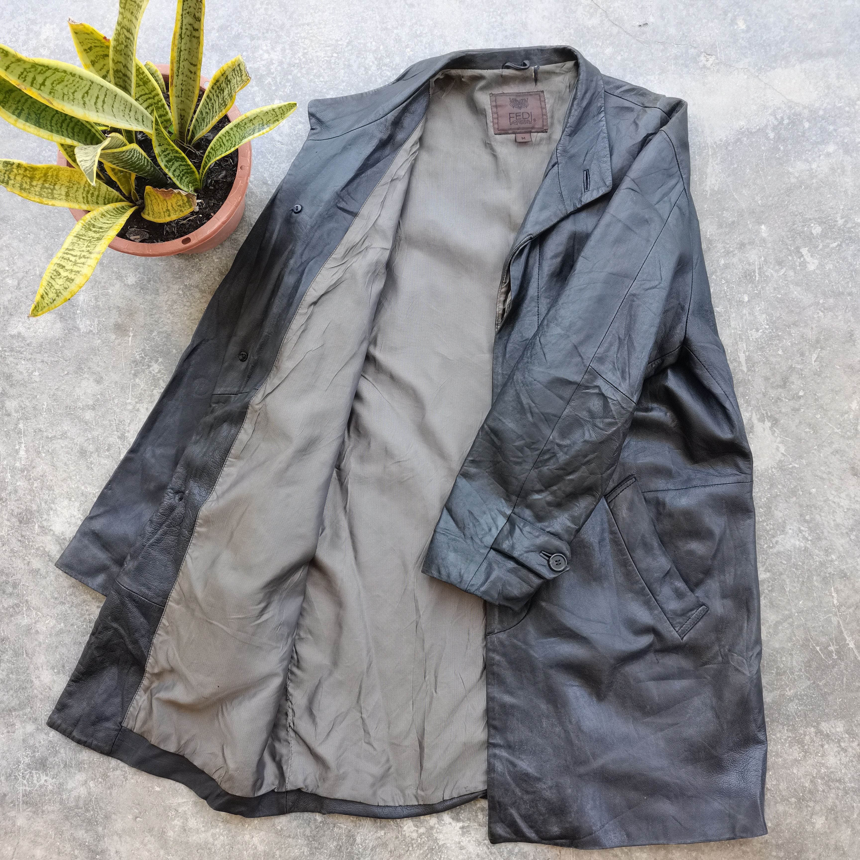 Japanese Brand × Vintage Vintage 90s FEDI Leather Trench Coat Size US M / EU 48-50 / 2 - 2 Thumbnail
