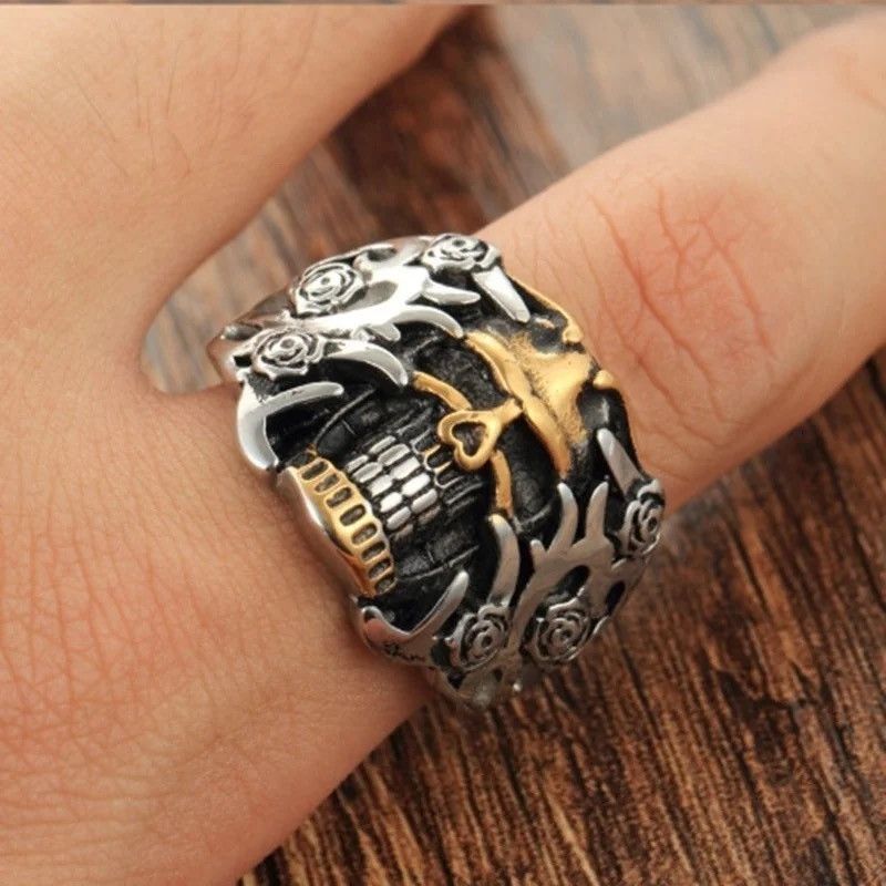 Jewelry Skull Rose Gothic Ring (size 7-14) Size ONE SIZE - 3 Thumbnail