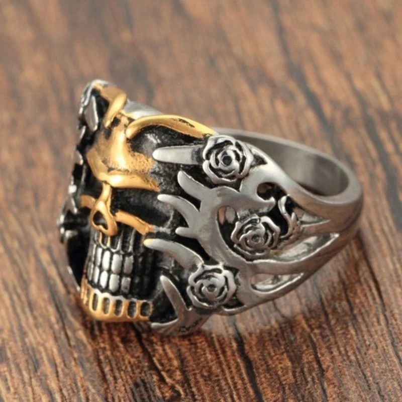 Jewelry Skull Rose Gothic Ring (size 7-14) Size ONE SIZE - 1 Thumbnail