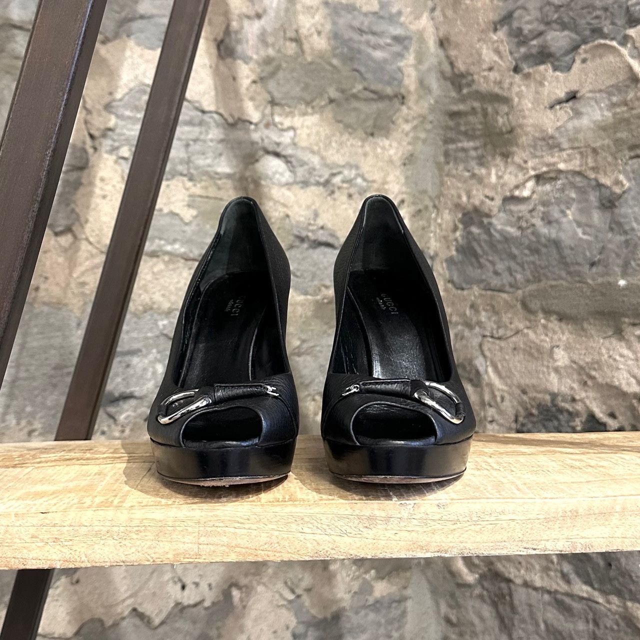 Gucci Gucci Black Platform Silver Accent Opened Toe Pumps Size US 10 / IT 40 - 3 Thumbnail