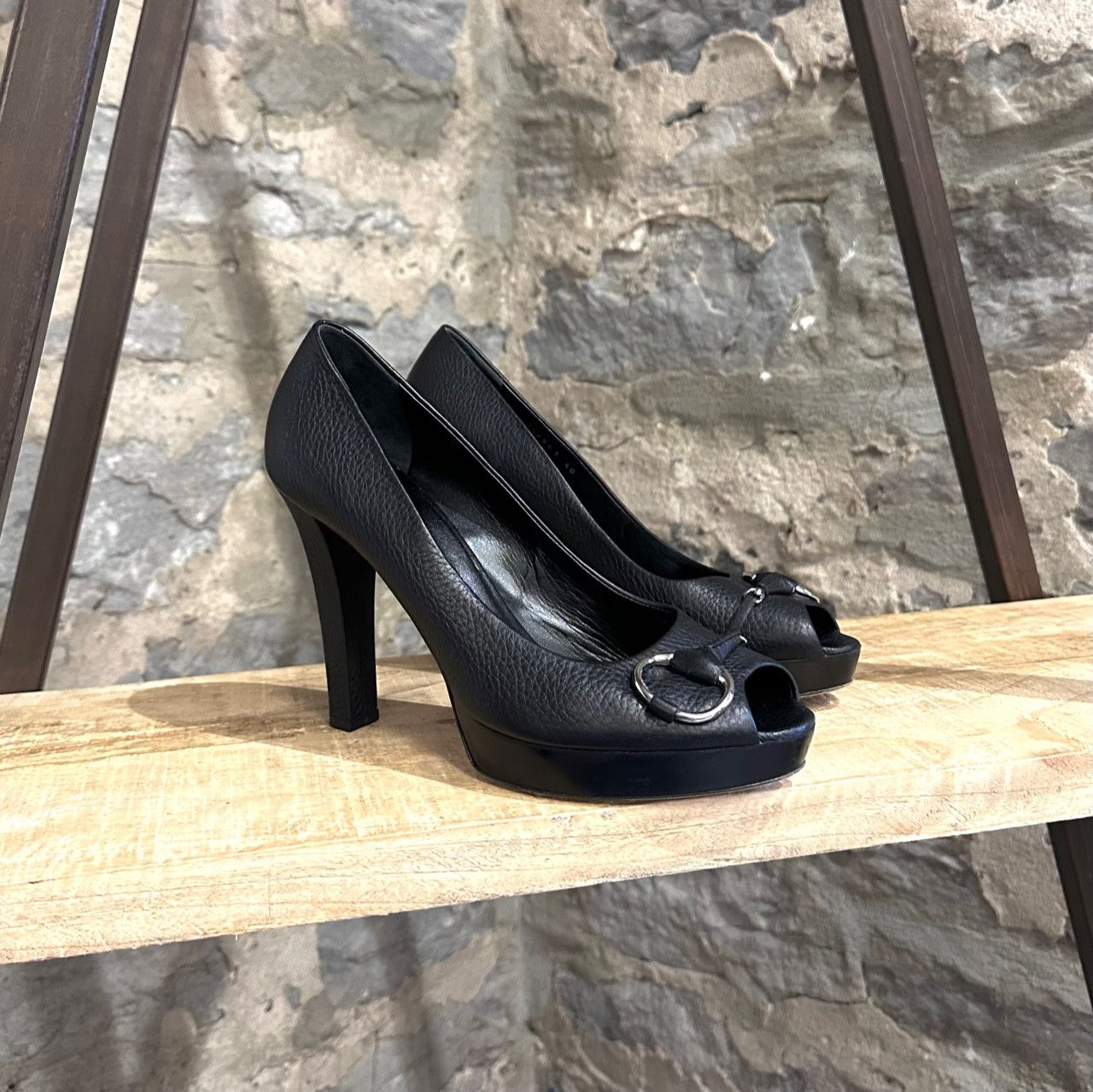 Gucci Gucci Black Platform Silver Accent Opened Toe Pumps Size US 10 / IT 40 - 1 Thumbnail