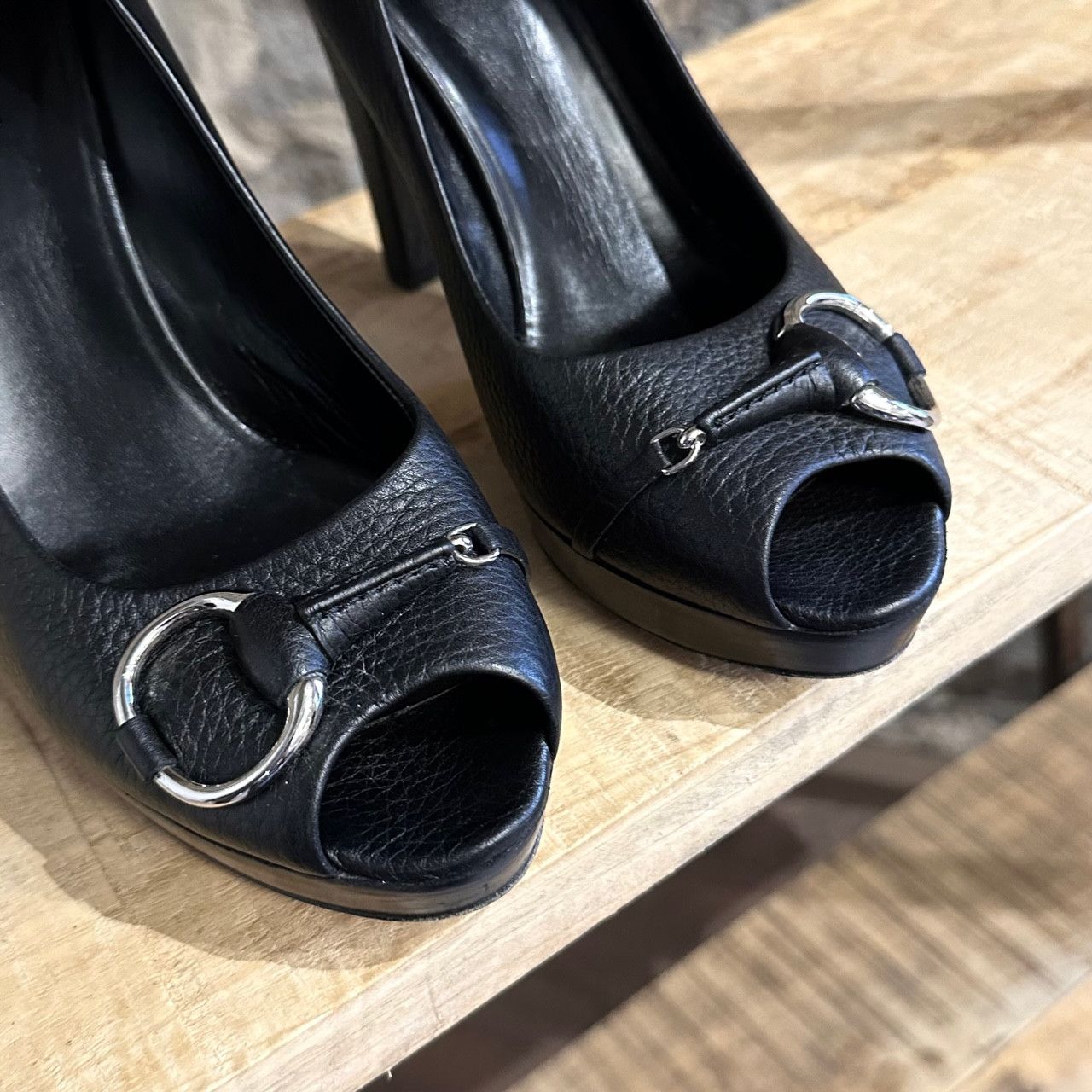 Gucci Gucci Black Platform Silver Accent Opened Toe Pumps Size US 10 / IT 40 - 4 Thumbnail