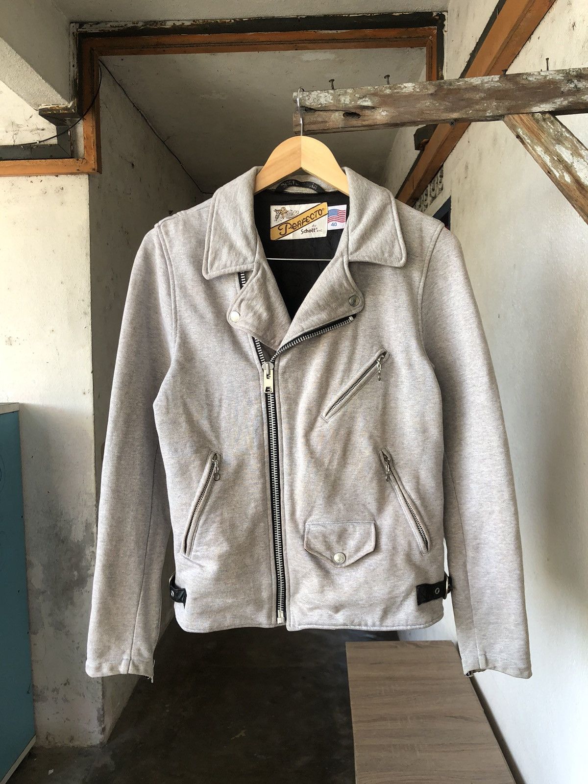 image of Moto x Schott Vintage Schott Perfecto X General Supply Cotton Jackets in Grey, Men's (Size Medium)
