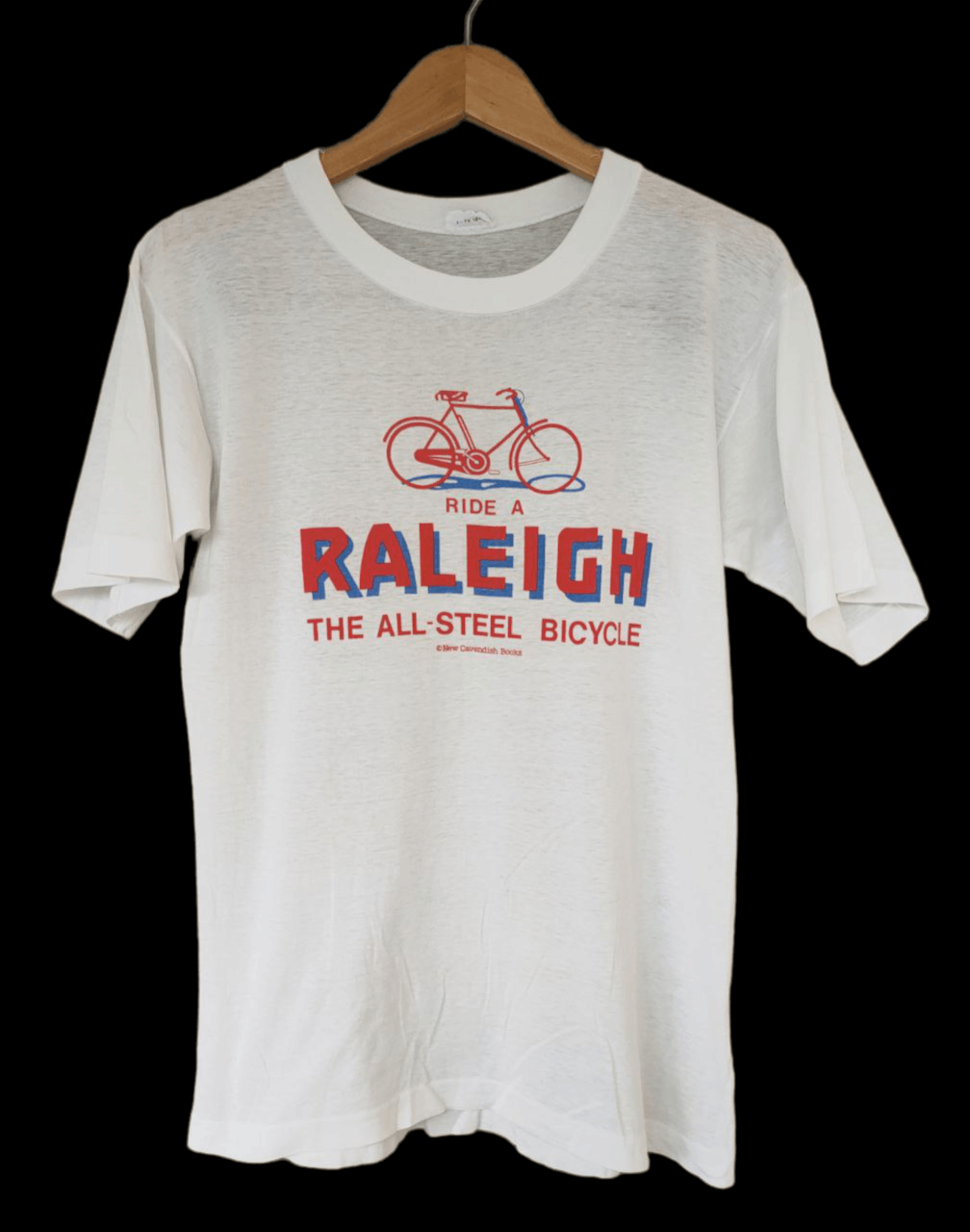 image of Vintage Single Stitch Raleigh Bicycle T in White, Men's (Size Small)