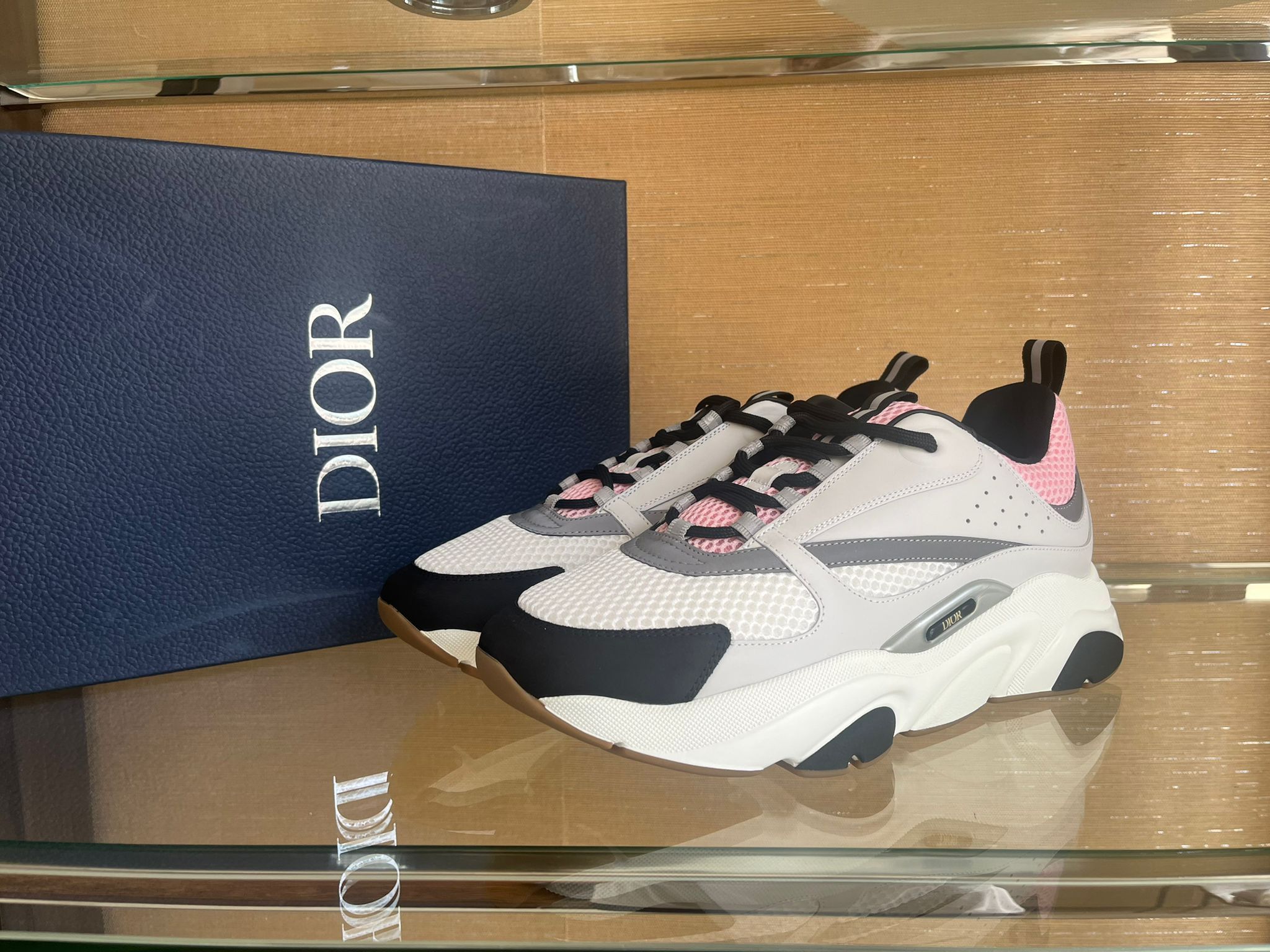 Christian Dior B22 Calf Mesh White Black Pink Sneakers Mens Sz 10