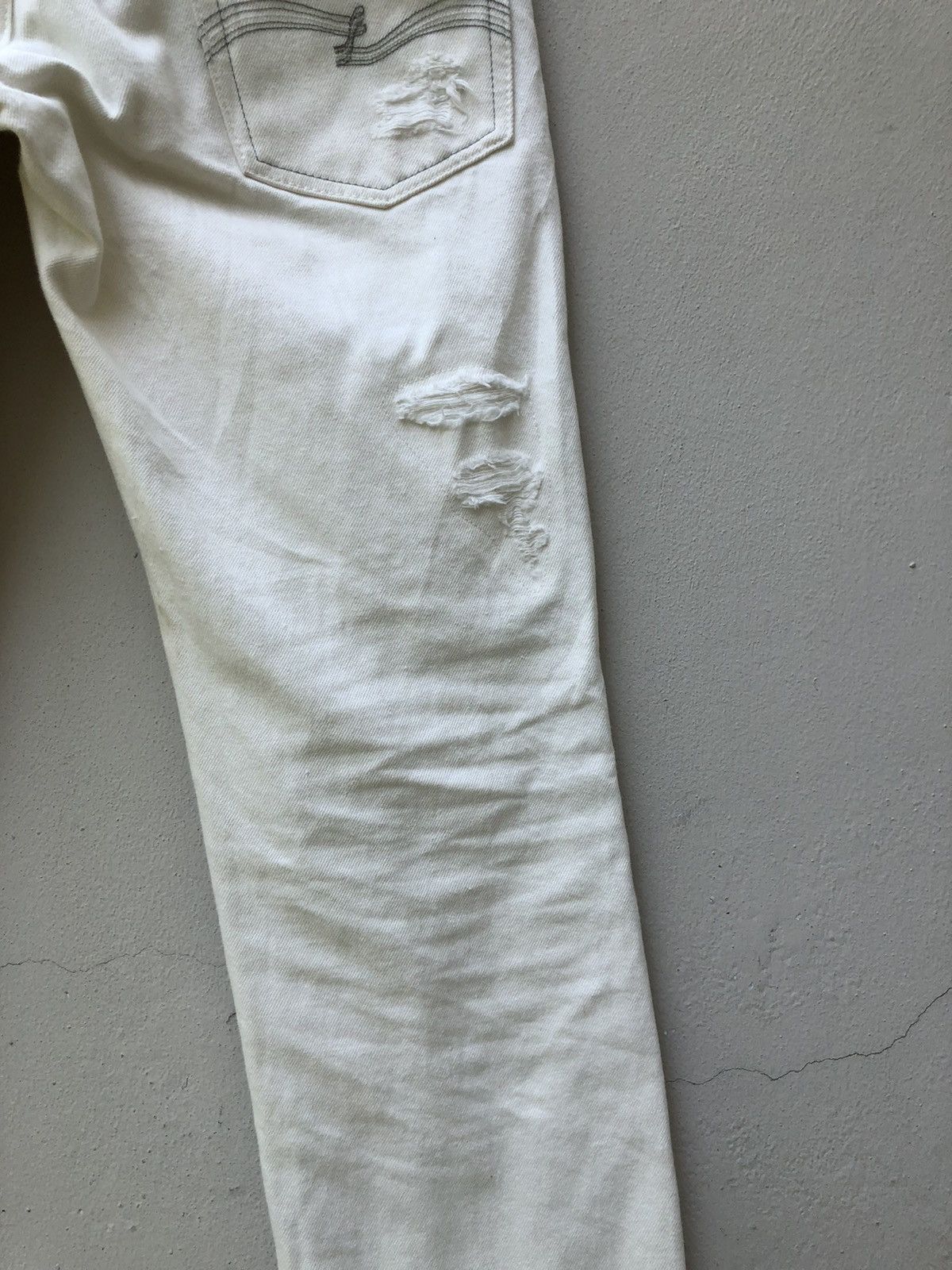 Vintage Lyric Made in Japan Rips Distressed Patchwork White Denim Size US 31 - 17 Thumbnail