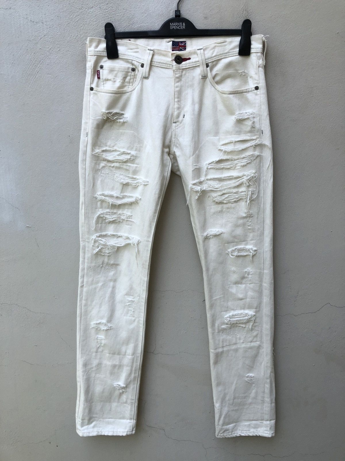 Vintage Lyric Made in Japan Rips Distressed Patchwork White Denim Size US 31 - 1 Thumbnail