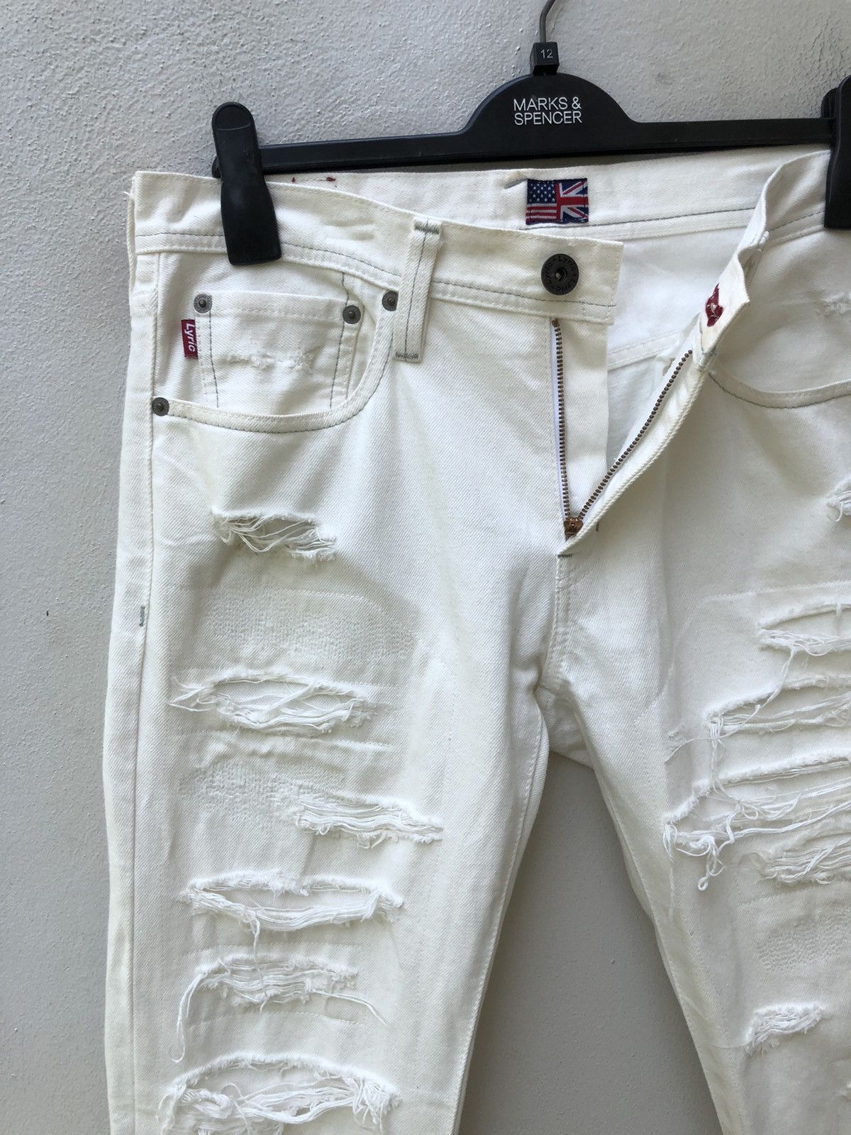 Vintage Lyric Made in Japan Rips Distressed Patchwork White Denim Size US 31 - 5 Thumbnail