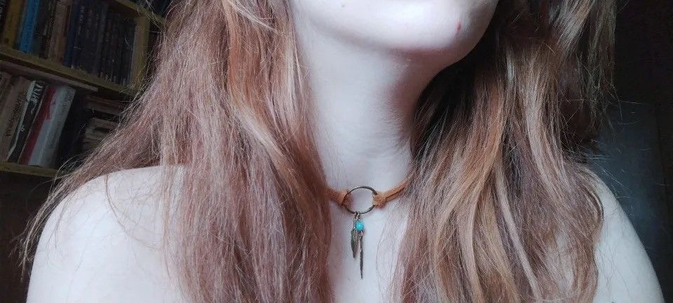 Jewelry Brown Leather Feather Choker Necklace Antique Copper Size ONE SIZE - 3 Thumbnail