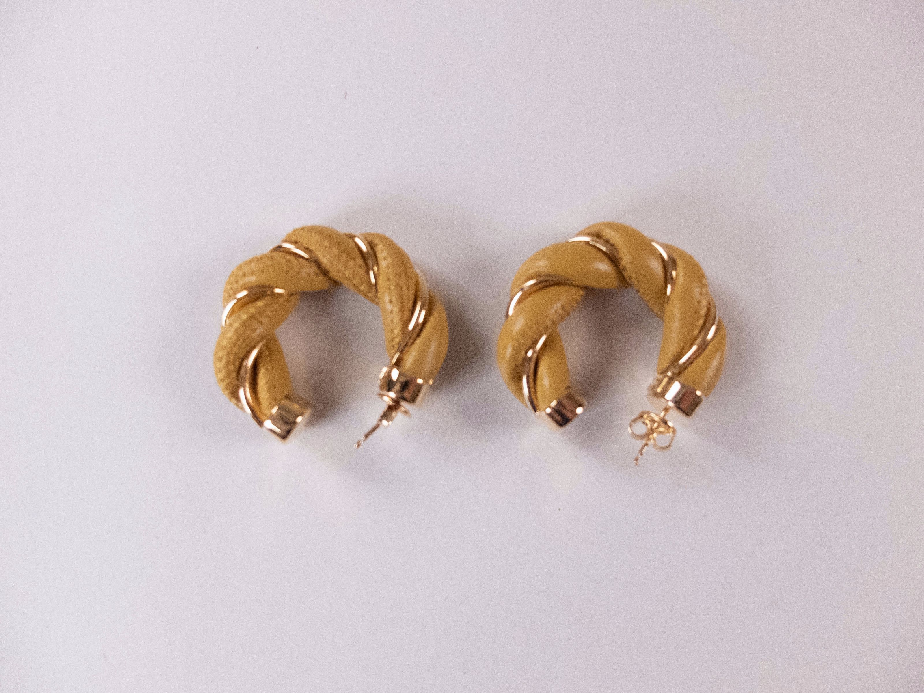 Bottega Veneta BOTTEGA VENETA Twist circle yellow leather silver earrings q Size ONE SIZE - 4 Thumbnail