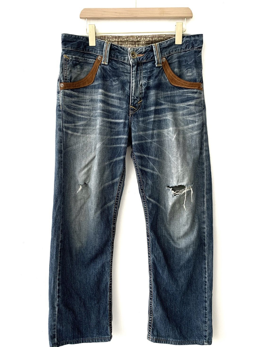 Edwin Vintage Edwin Suede Distressed Denim Jeans Size US 35 - 1 Thumbnail