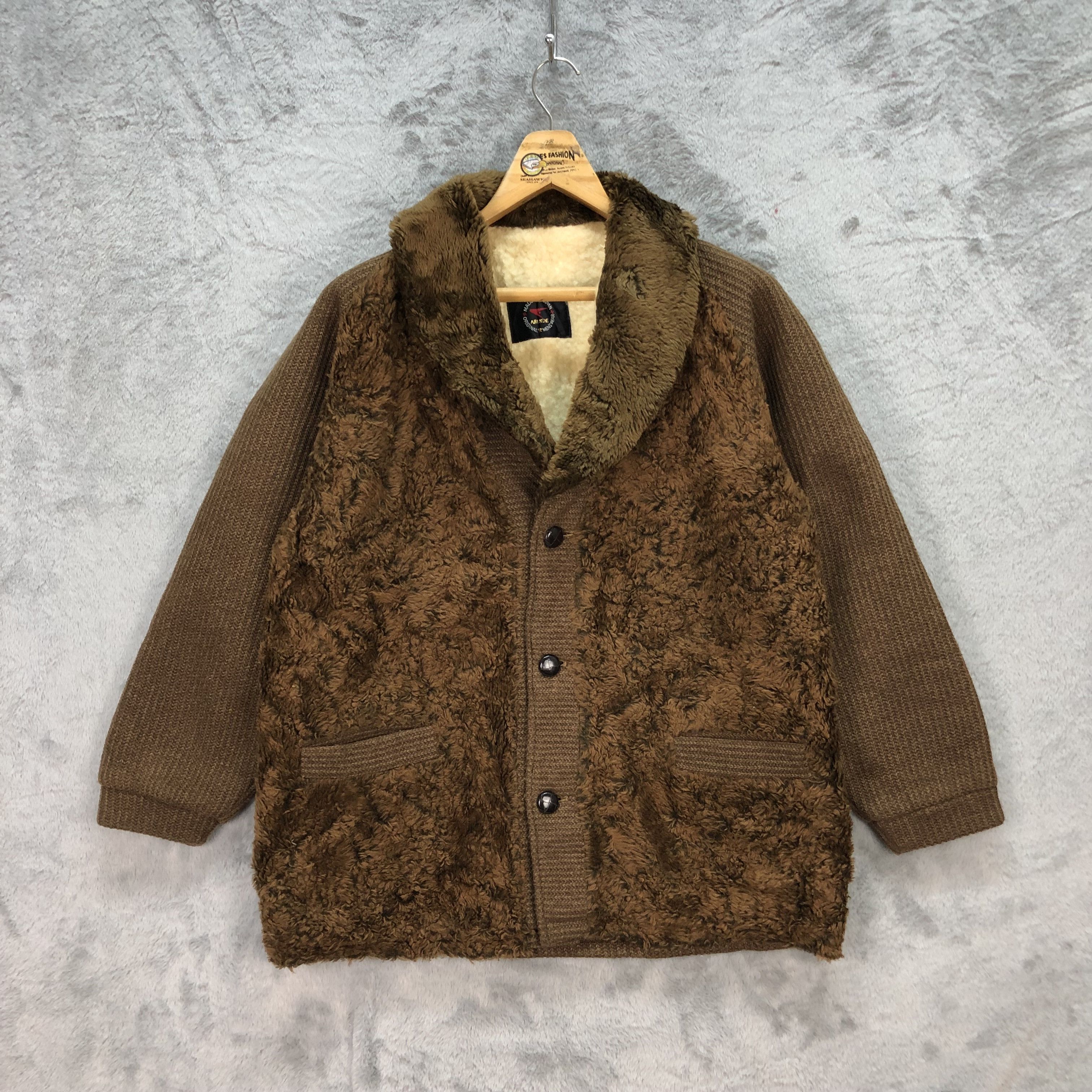 Japanese Brand Aronde Faux Fur Knitted Sherpa Coat Jacket #5810-208 Size US L / EU 52-54 / 3 - 1 Thumbnail